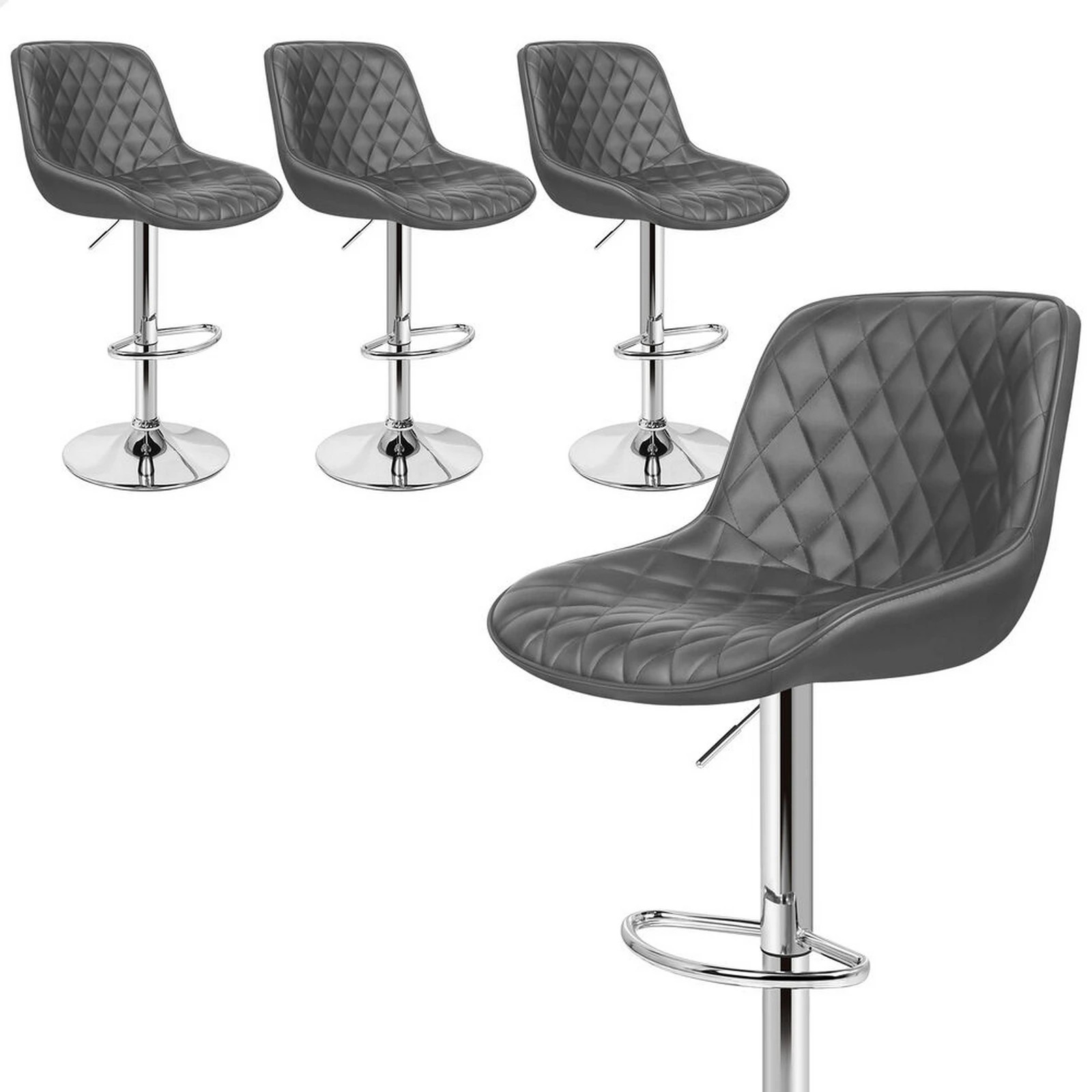 1 Alfordson 4x Bar Stools Gas Lift Leather Bar Chairs Kitchen Swivel - Grey, 1 of 10