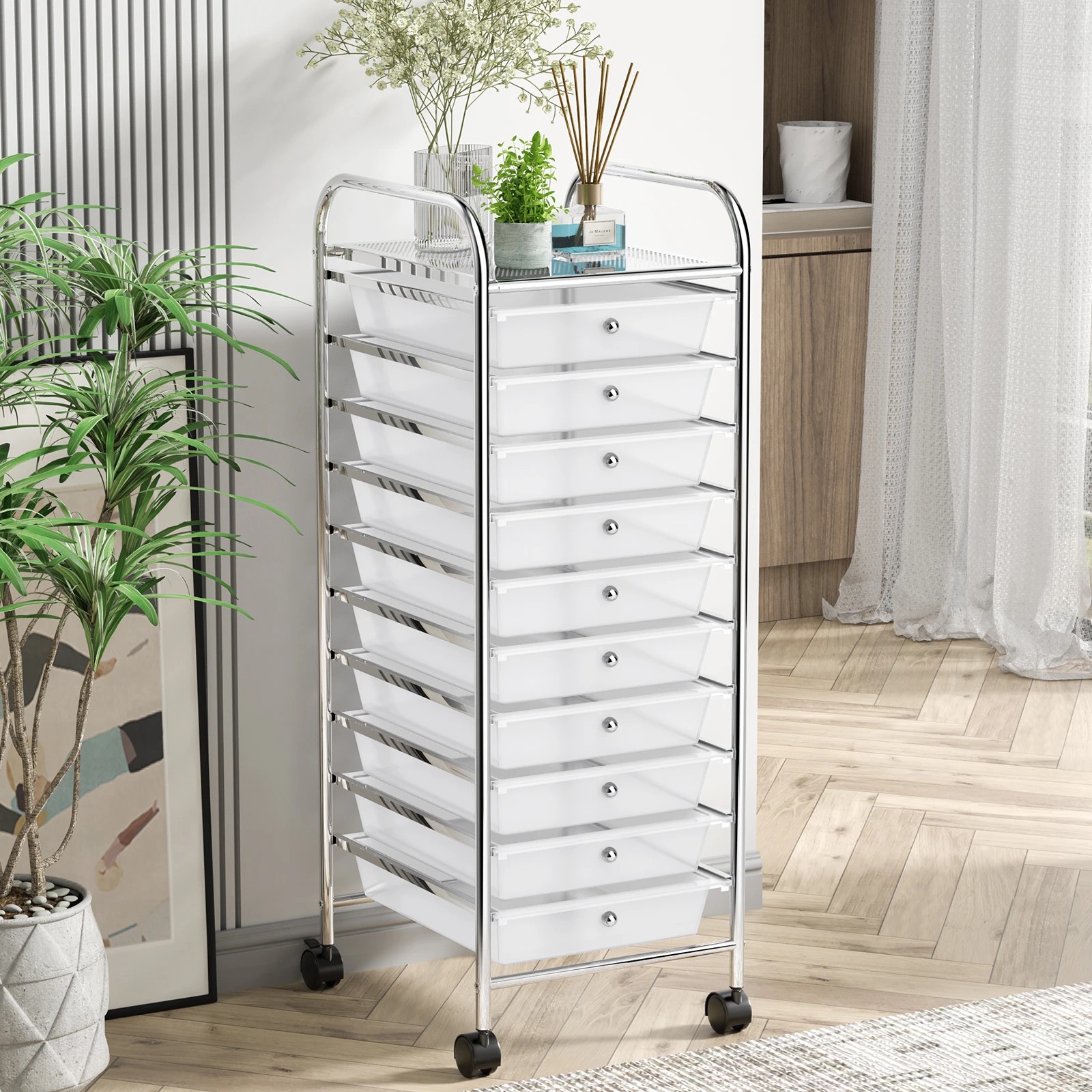 5 Costway 10 Drawers Rolling Storage Cart Mobile Utility Trolley - Clear, 5 of 6