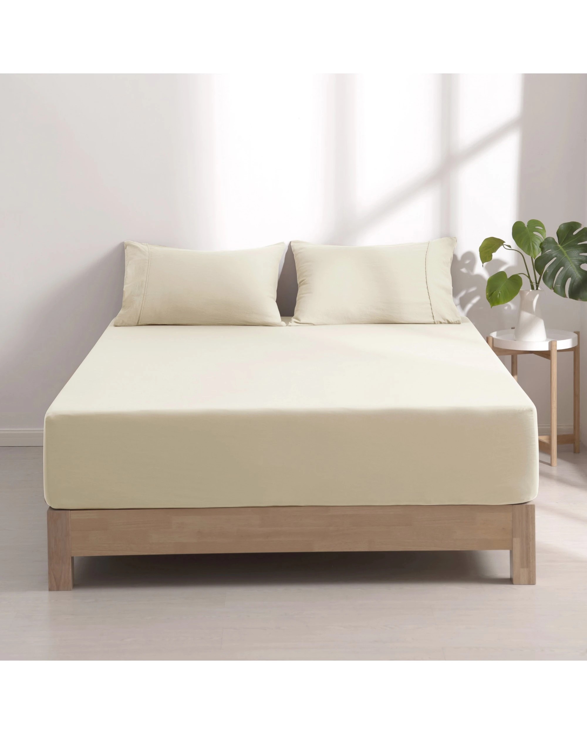 1 Dreamaker Superfine Washed Microfibre Combo Fitted Sheet Set - Super King Bed - Natural, 1 of 8