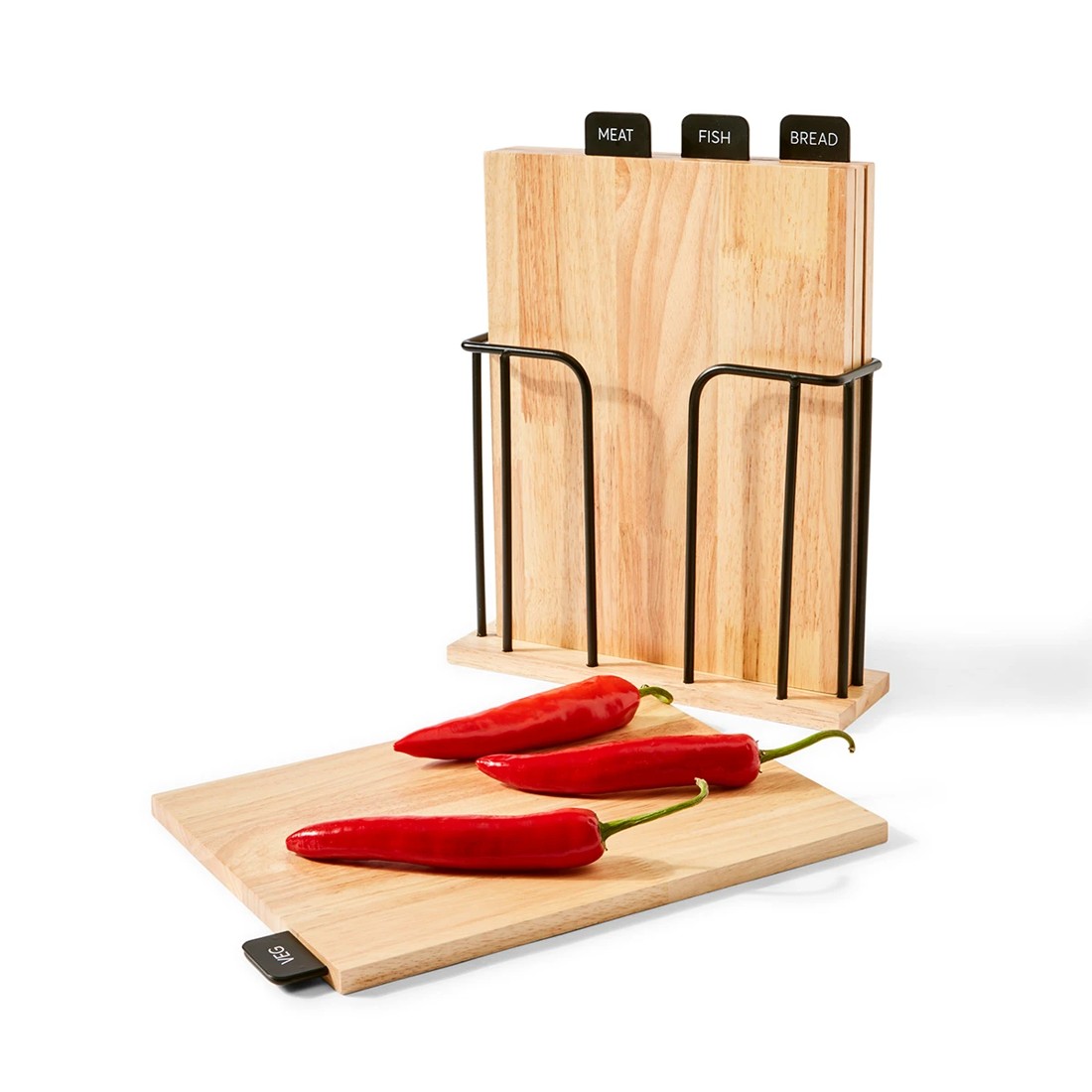 1 Set of 4 Wood Cutting Boards with Stand, 1 of 10
