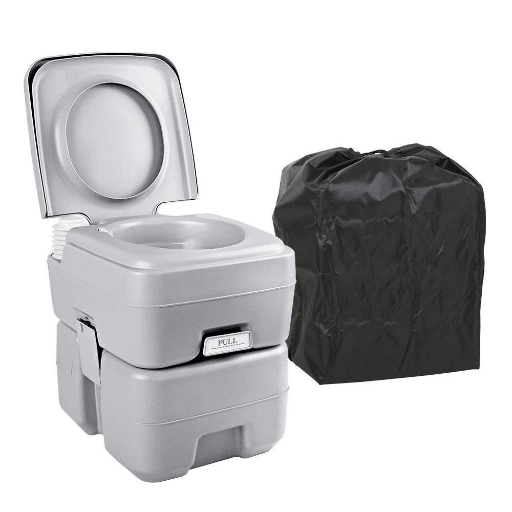 1 Weisshorn 20L Portable Camping Toilet Outdoor Flush Potty Boating With Bag - Grey, 1 of 7