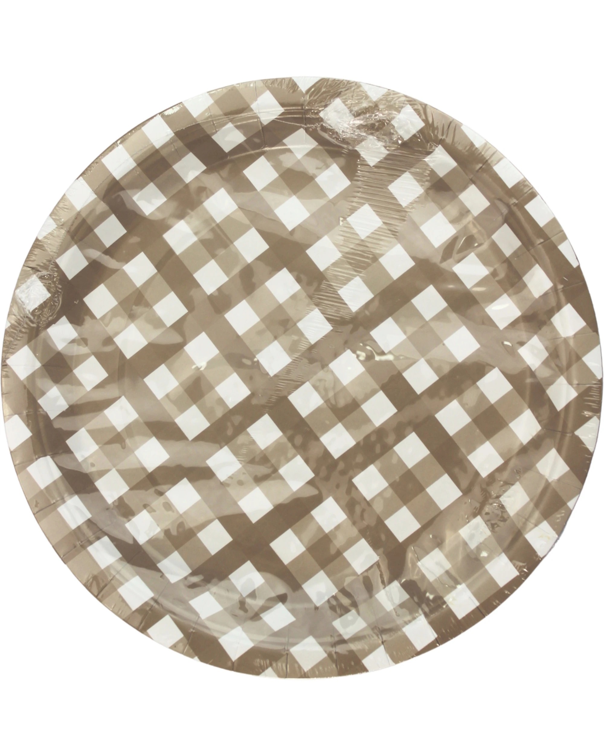 2 Amscan Gingham Large Paper Plates Pack of 8 - Brown - Brown, White, 2 of 3
