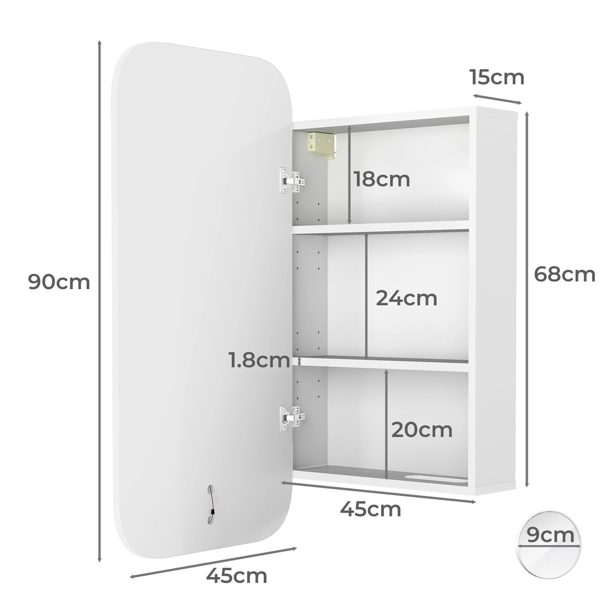 3 Levede LED Bathroom Wall Mirror Cabinet Vanity Shaving Medicine Makeup Storage, 3 of 9