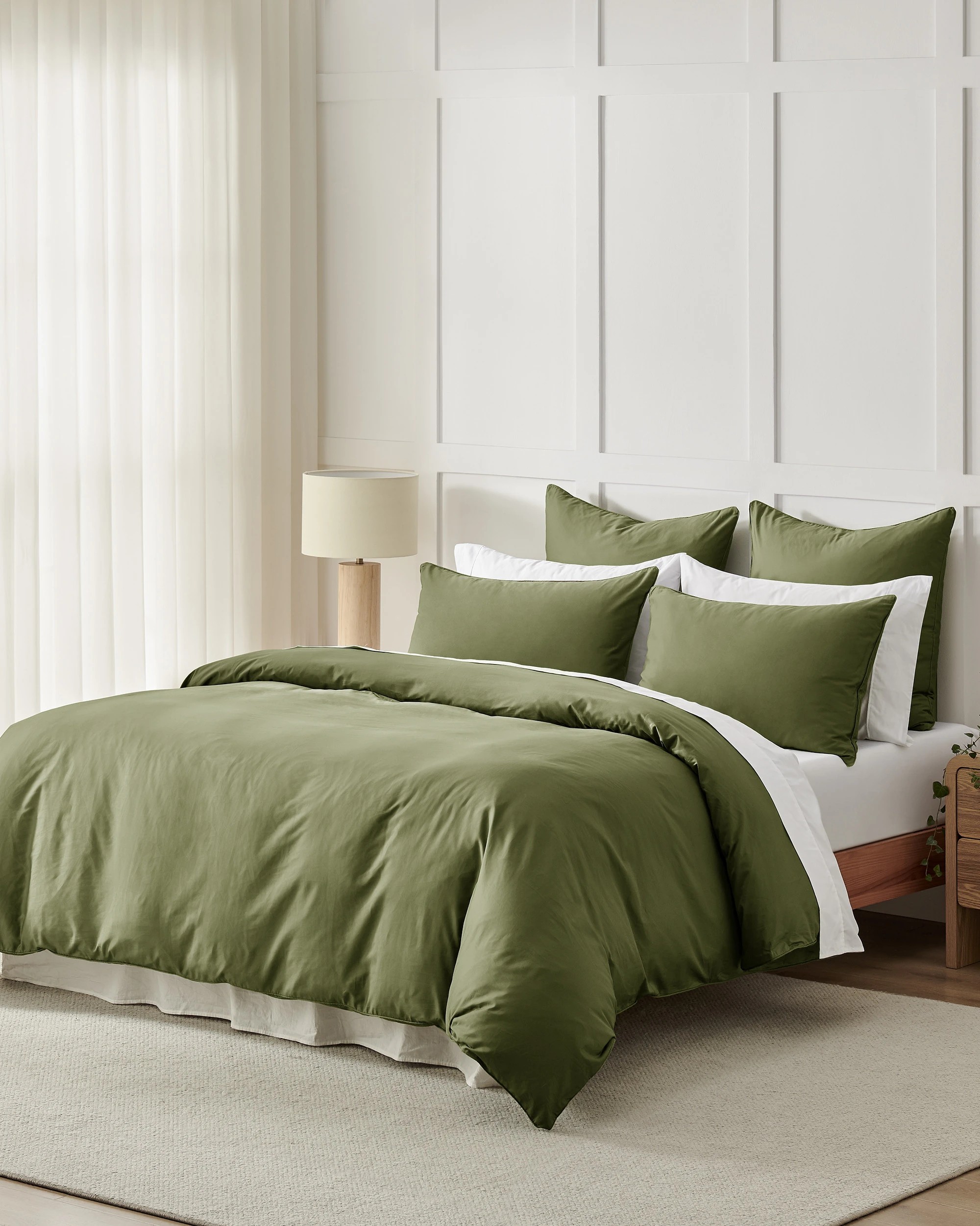 9 Dreamaker 400TC Premium Cotton Sateen Piped Quilt Cover Set - Double Bed - Olive, 9 of 10