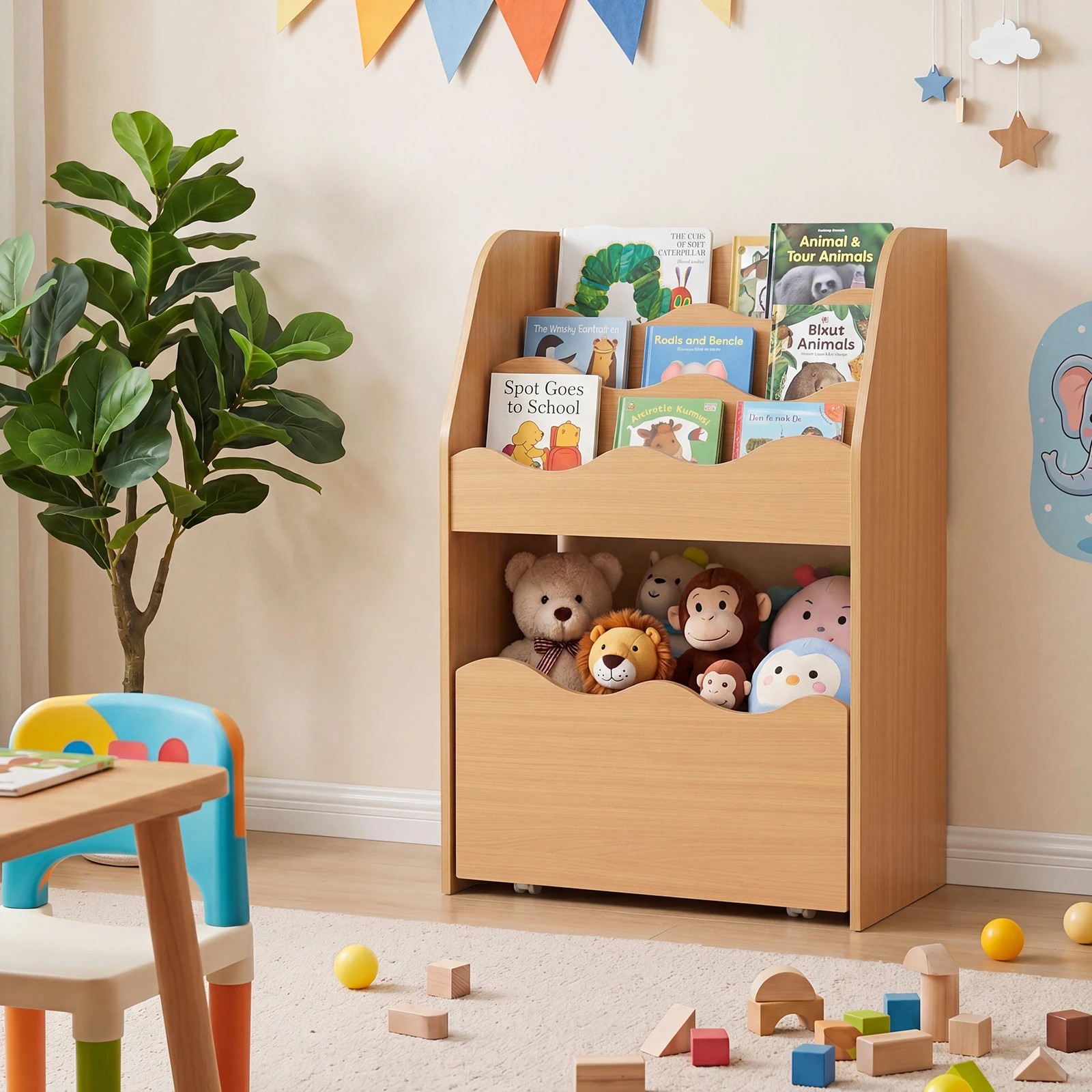 3 Costway 4-Tier Bookshelf Toy Organizer Large Rolling Storage Drawer - Natural, 3 of 5