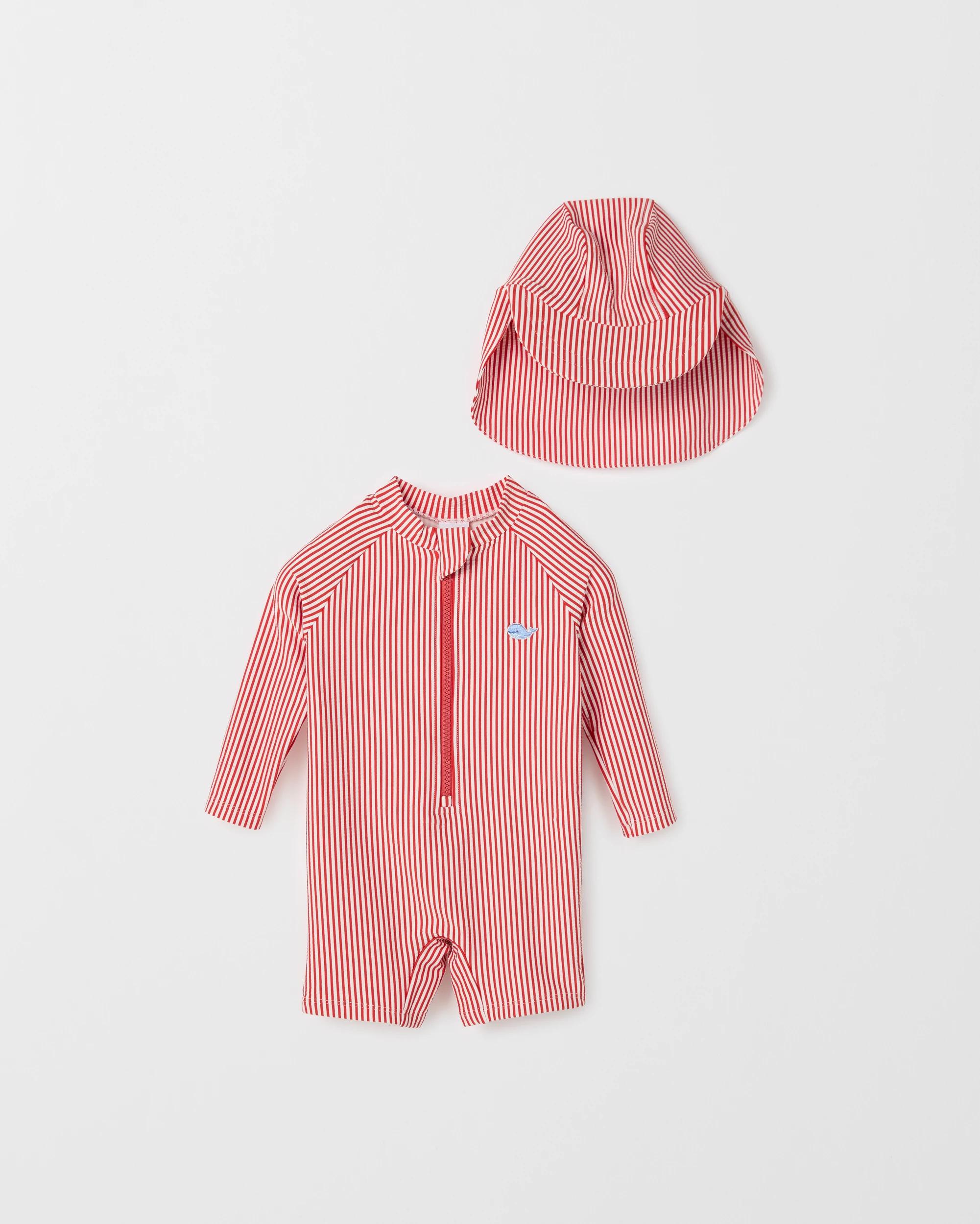 1 Target Baby Textured Rashsuit Swim Set with Hat WHALE STRIPE, 1 of 2