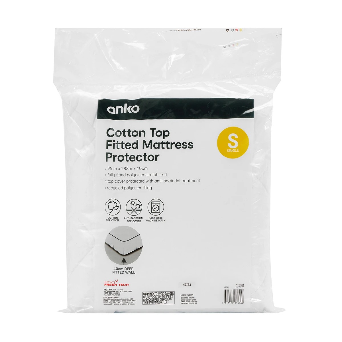 1 Cotton Top Fitted Mattress Protector - Single Bed, White, 1 of 4