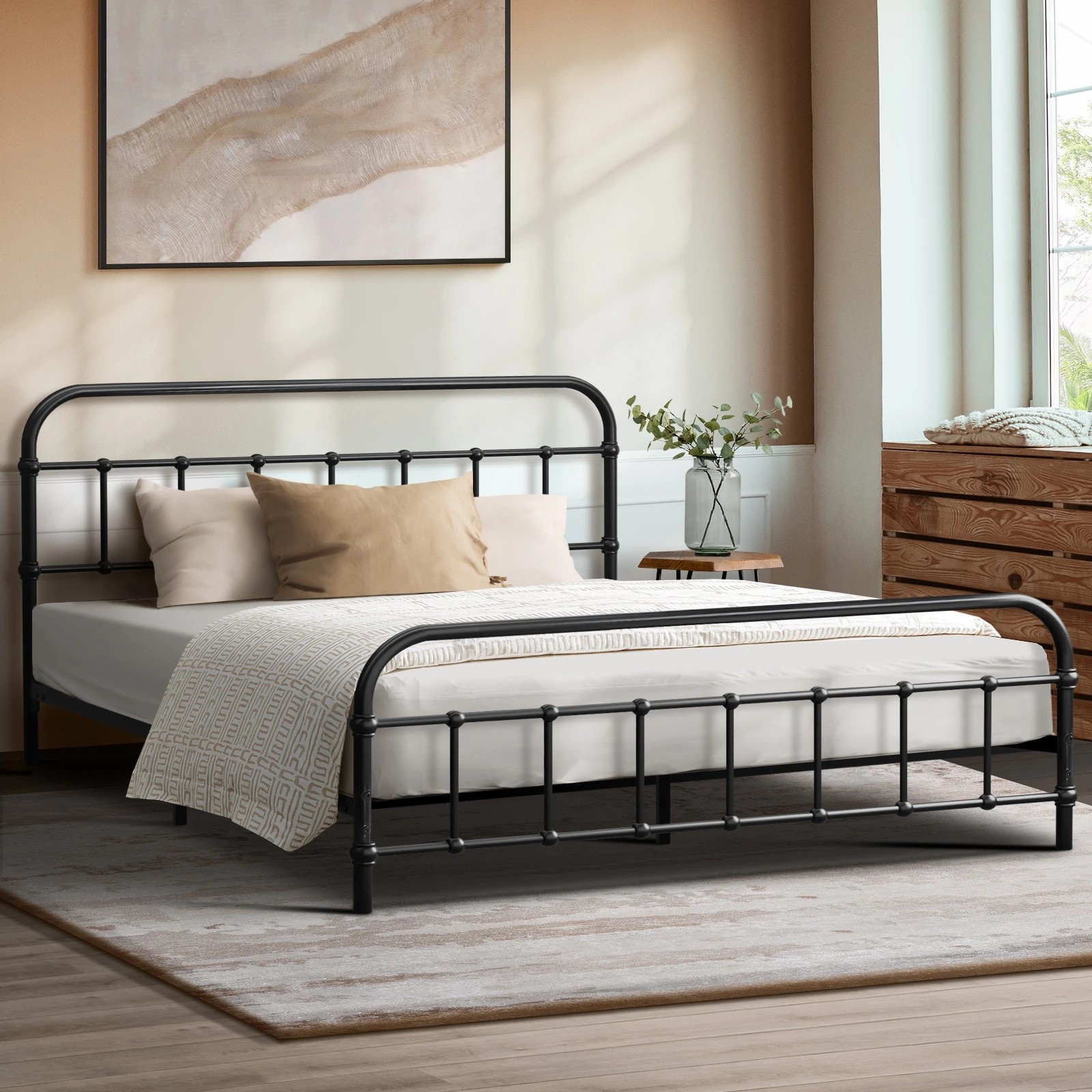 2 Oikiture Metal Bed Frame Double Size Bed Base Platform
 - Black, 2 of 9