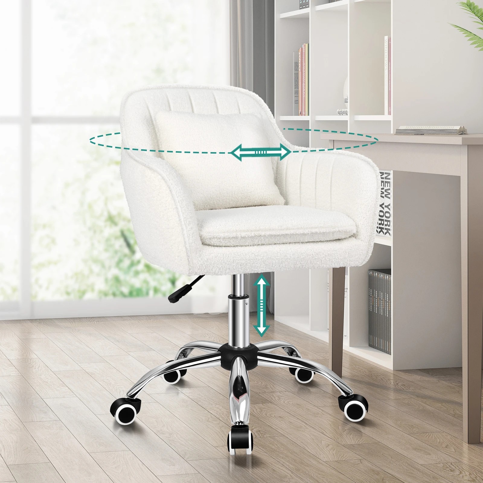 3 Alfordson Boucle Office Chair Computer Swivel Armchair Work Adult Kids - White, 3 of 10