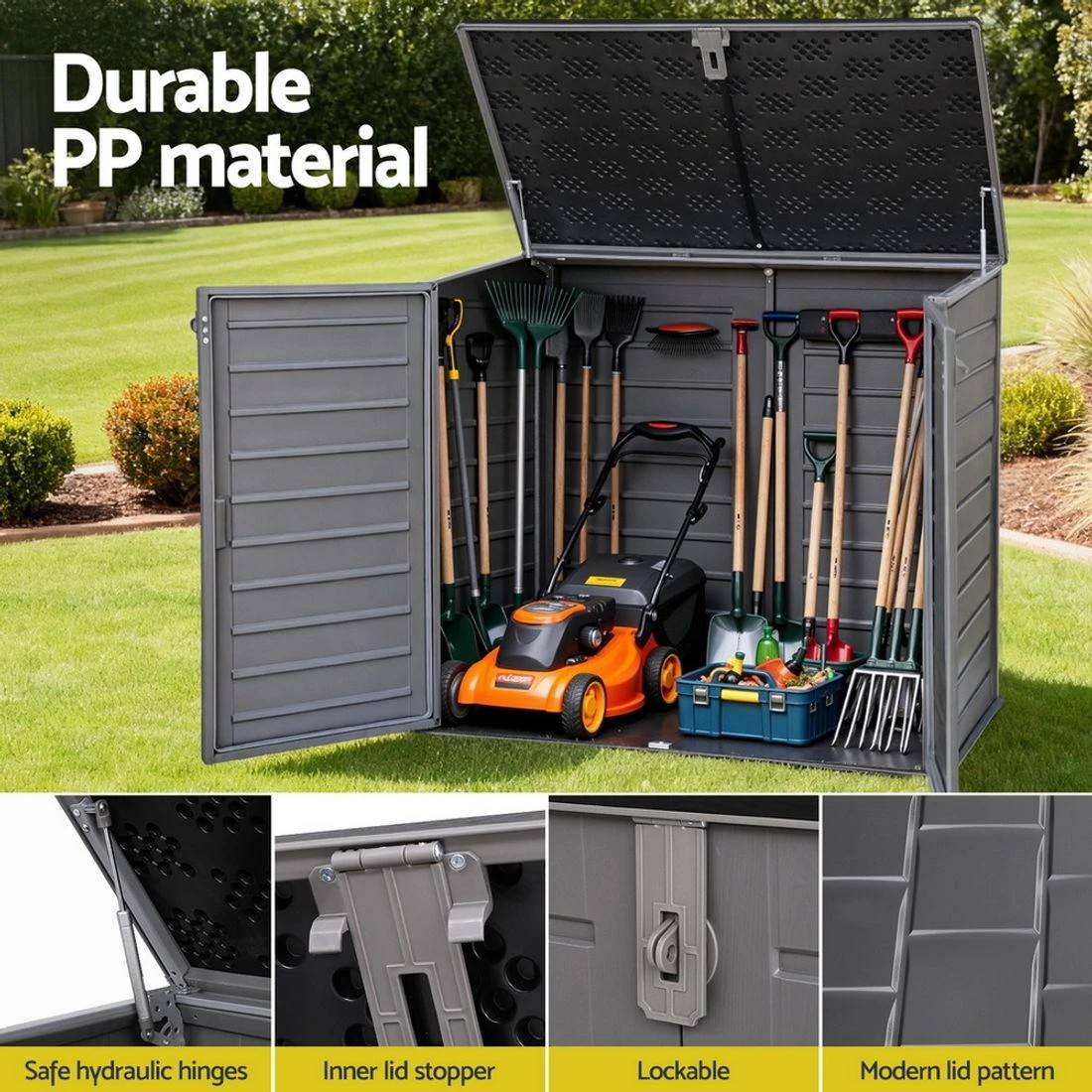 5 Gardeon Outdoor Storage Box 1170L Container Lockable Cabinet Tool Organizer Shed - Grey, 5 of 7