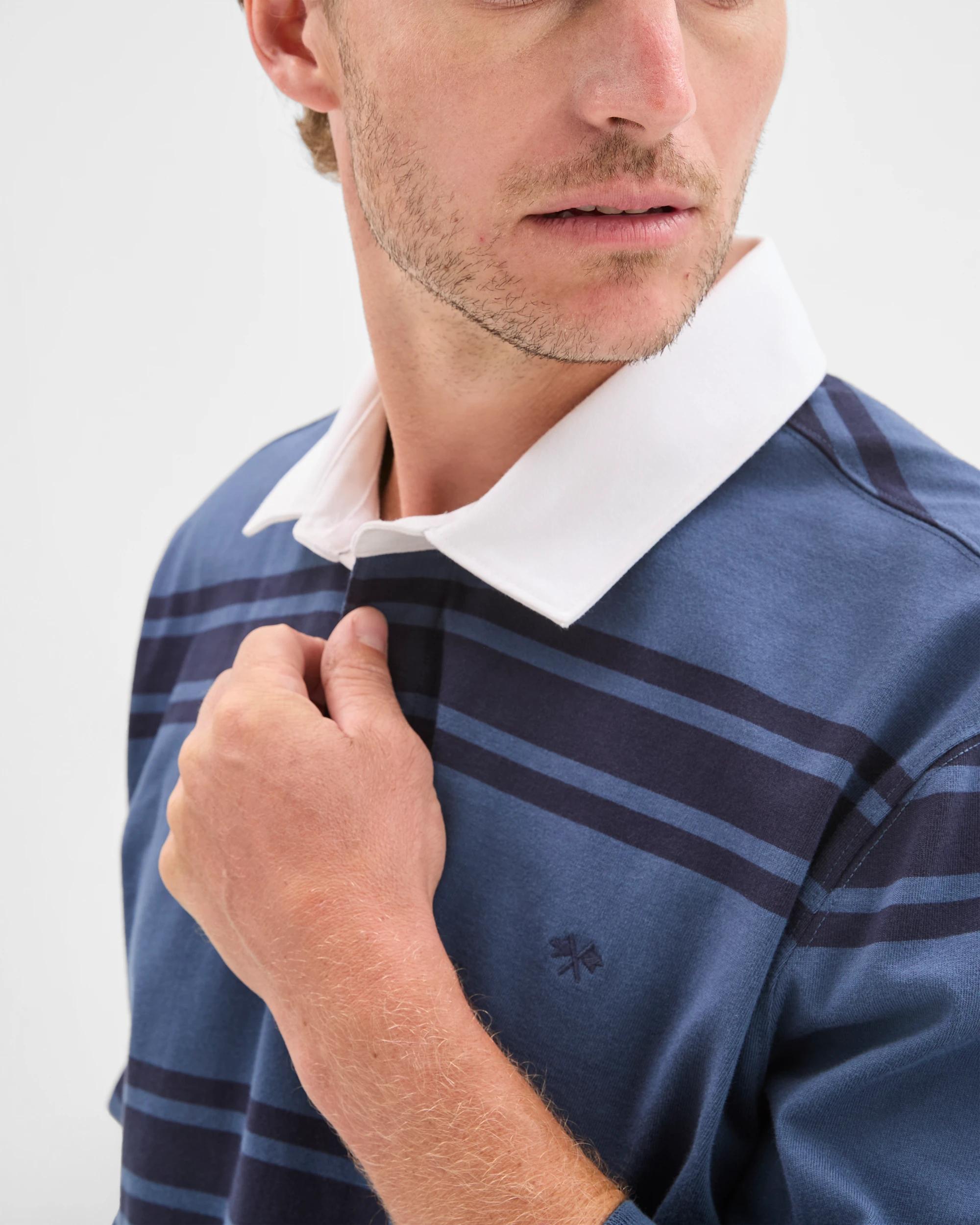 6 Target Man Australian Cotton Long Sleeve Rugby Polo Top DENIM STRIPE, 6 of 7