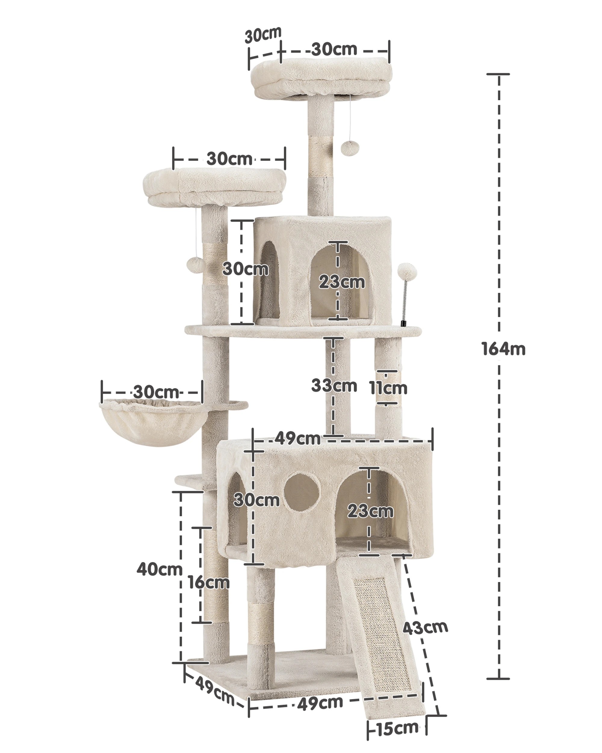 9 Petzly Cat Tree Tower Scratching Post Scratcher Condo House Bed 164cm Beige, 9 of 10