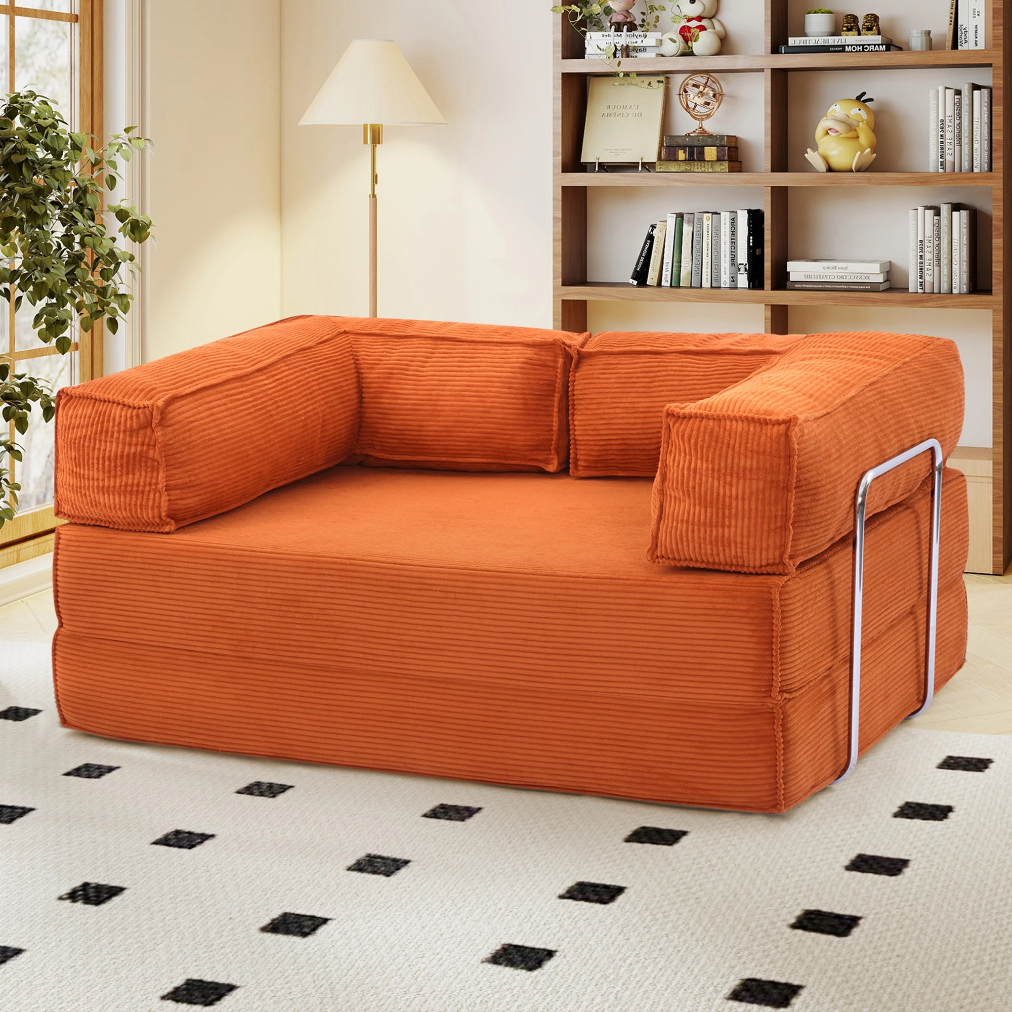 8 Levede 3 Seater150Cm Double Corduroy Sofa Bed In - Orange - Orange, 8 of 9