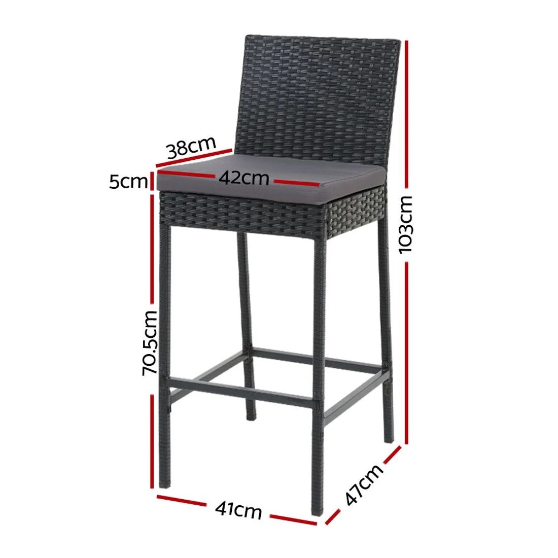 1 Gardeon 2-Piece Outdoor Bar Stools Dining Chair Bar Stools Rattan Furniture
 - black, 1 of 3