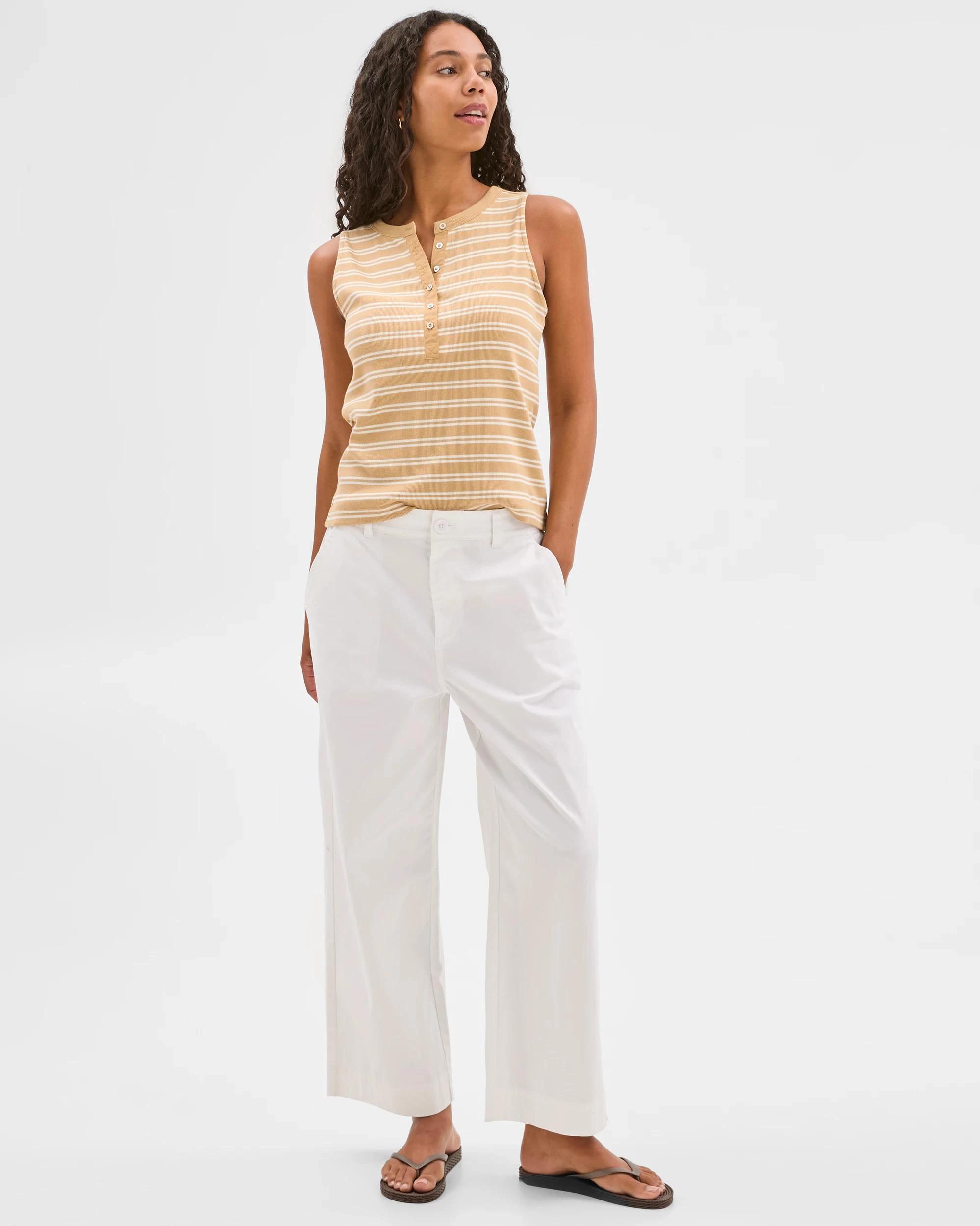 3 Target Australian Cotton Ribbed Sleeveless Henley Tank Top STRAW/WHITE STRIPE, 3 of 5