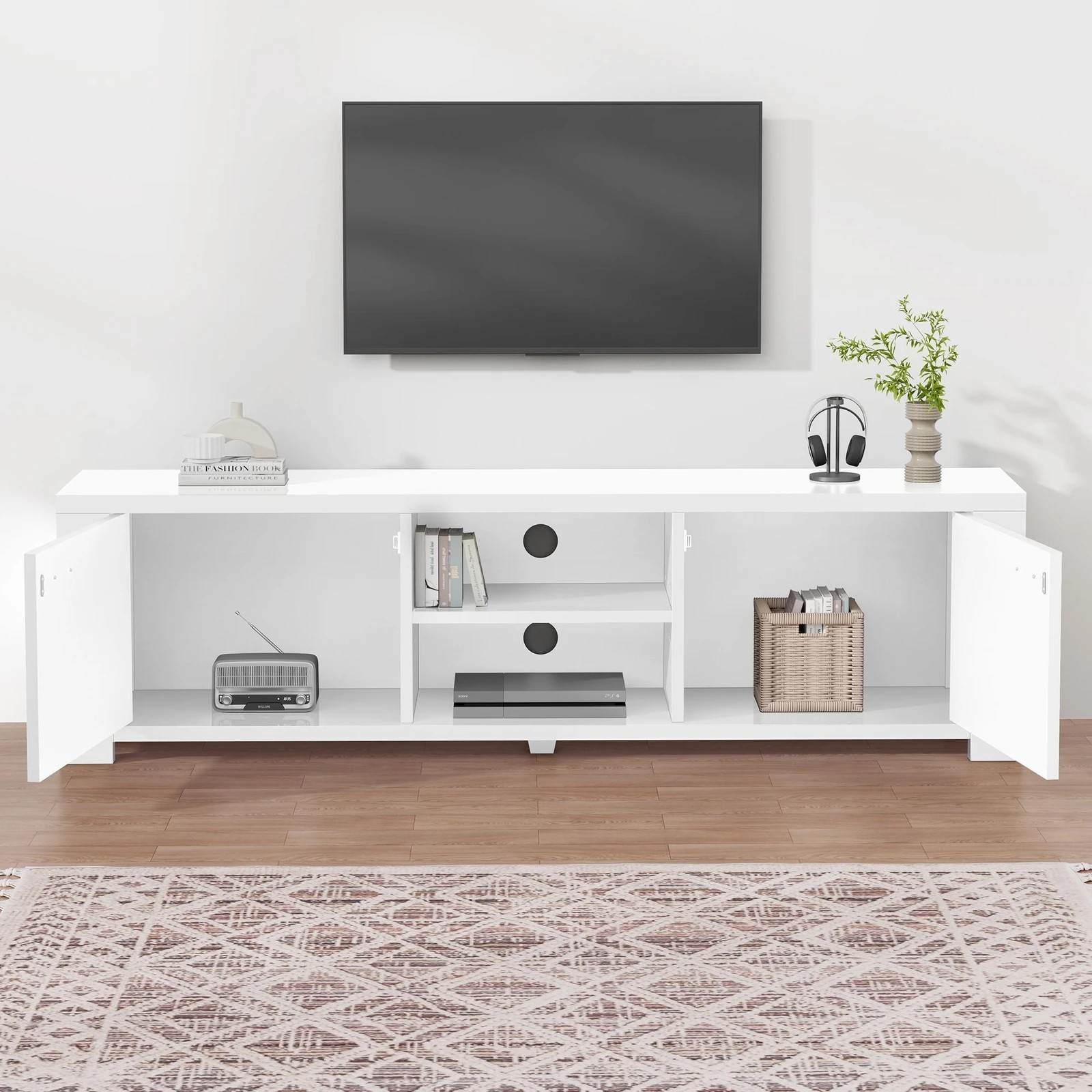 8 Alfordson TV Cabinet Entertainment Unit Stand Storage Shelf 160cm - White, 8 of 10