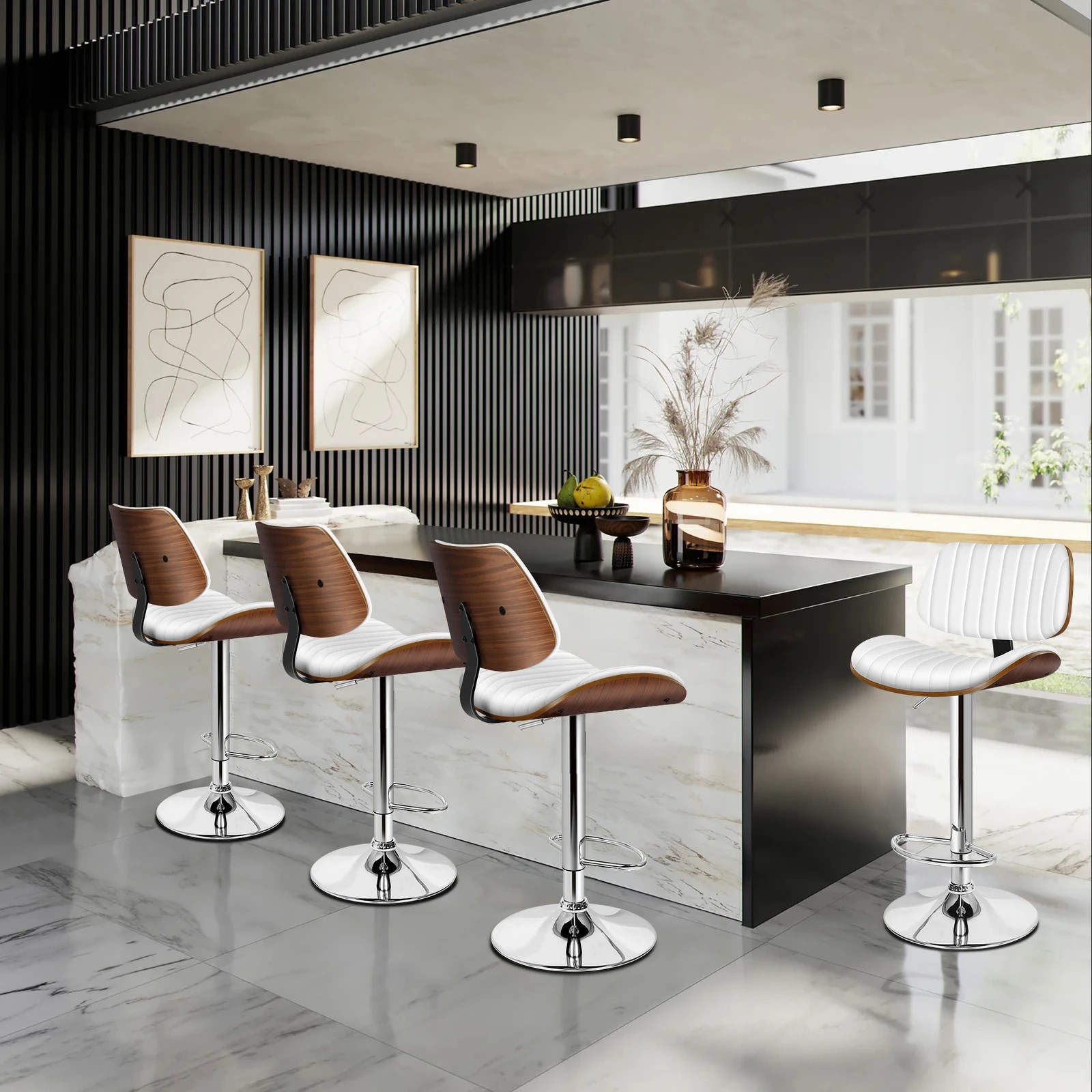 9 Alfordson 2x Bar Stools Kitchen Swivel Chair Wooden Leather Gas Lift - White, 9 of 9