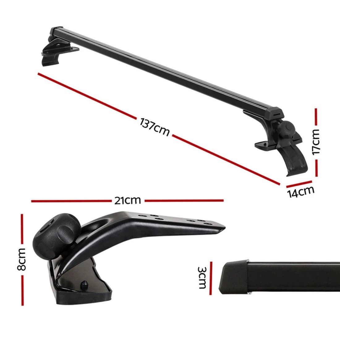2 Giantz Universal Car Roof Racks Pod Aluminium Cross Bars Brackets 145cm - Black, 2 of 5