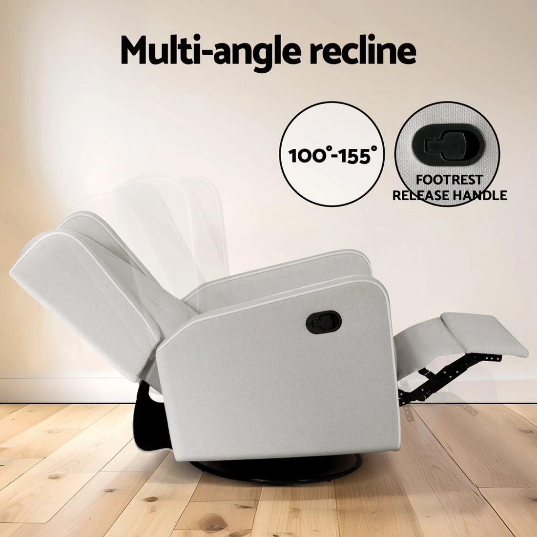 4 Artiss Recliner Armchair 360° Swive - Grey, 4 of 6