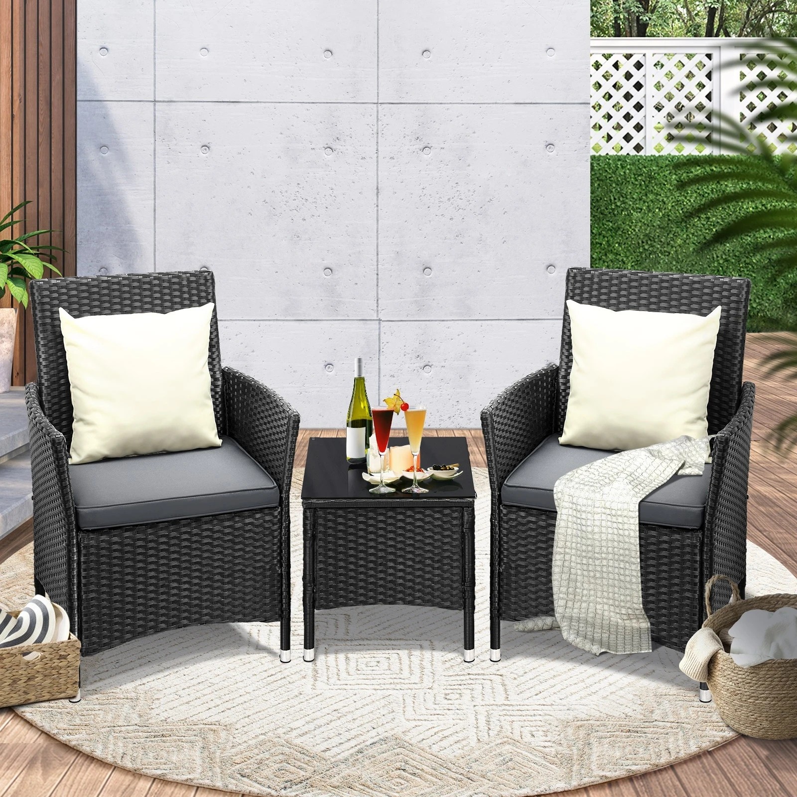 10 Livsip Outdoor Furniture 3 Piece Wicker Bistro Set Patio Chairs Table Garden
 - Multi, 10 of 10