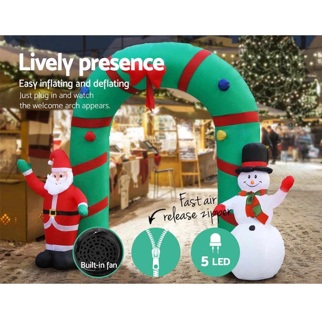 4 Jingle Jollys Christmas Inflatable Archwary 2.8M Illuminated Decorations - Multi, 4 of 7