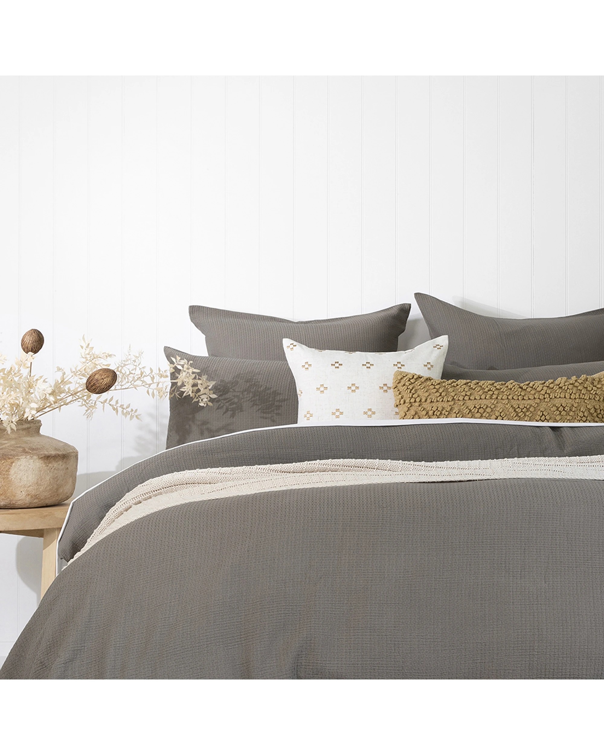 2 Bambury Glenelg Cushion Textured Cotton Decorative Rectangle - Brown, 2 of 4