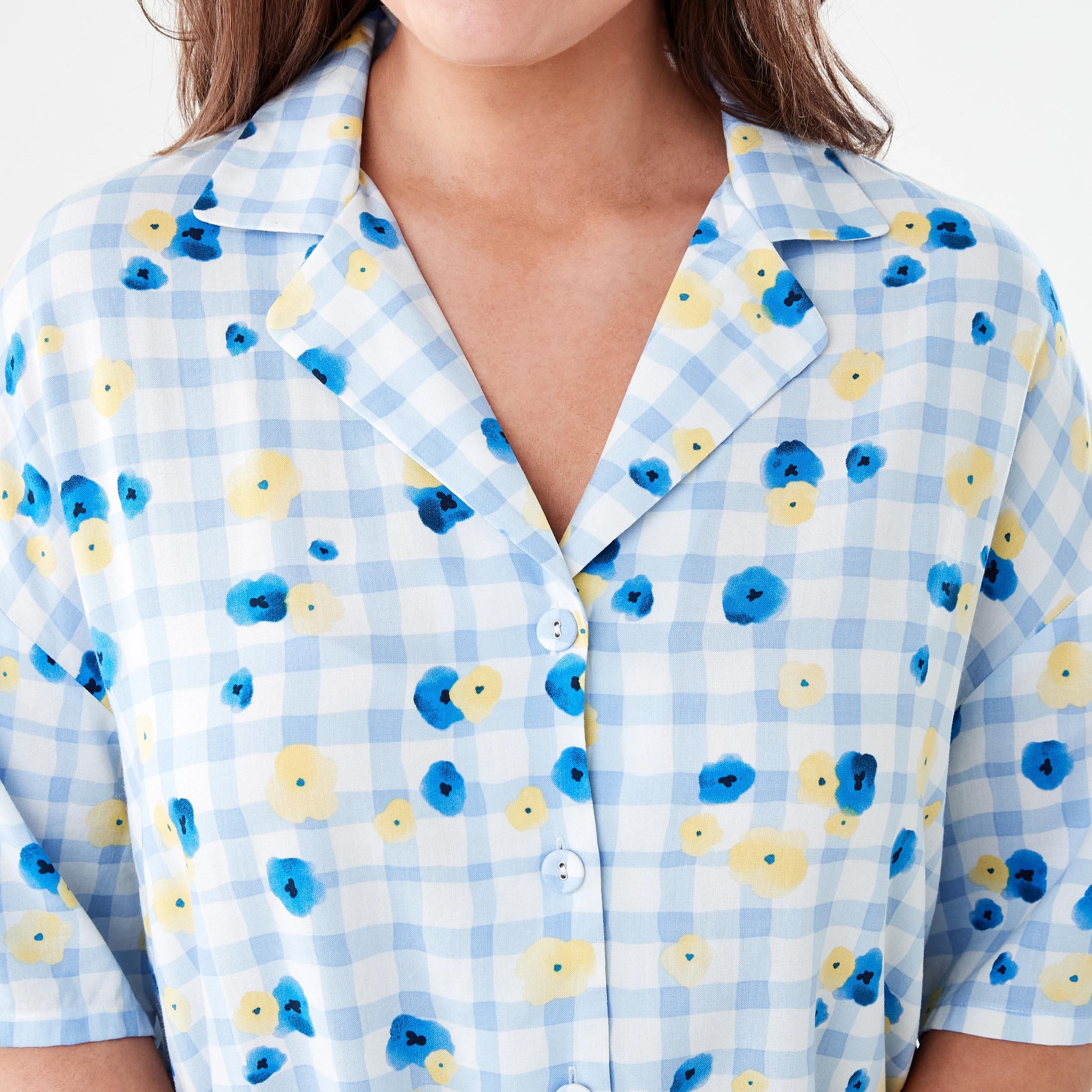 5 Short Sleeve Top and Shorts Woven Boxy Pyjama Set PANSY GINGHAM HALOGEN BLUE, 5 of 7