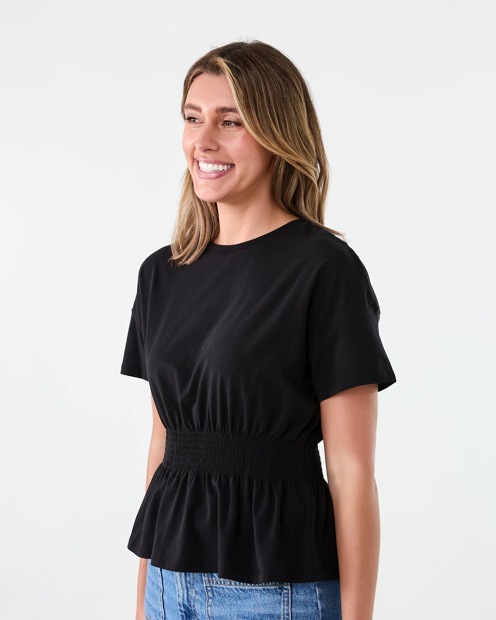 2 Short Sleeve Shirred Waist T-shirt Black, 2 of 7