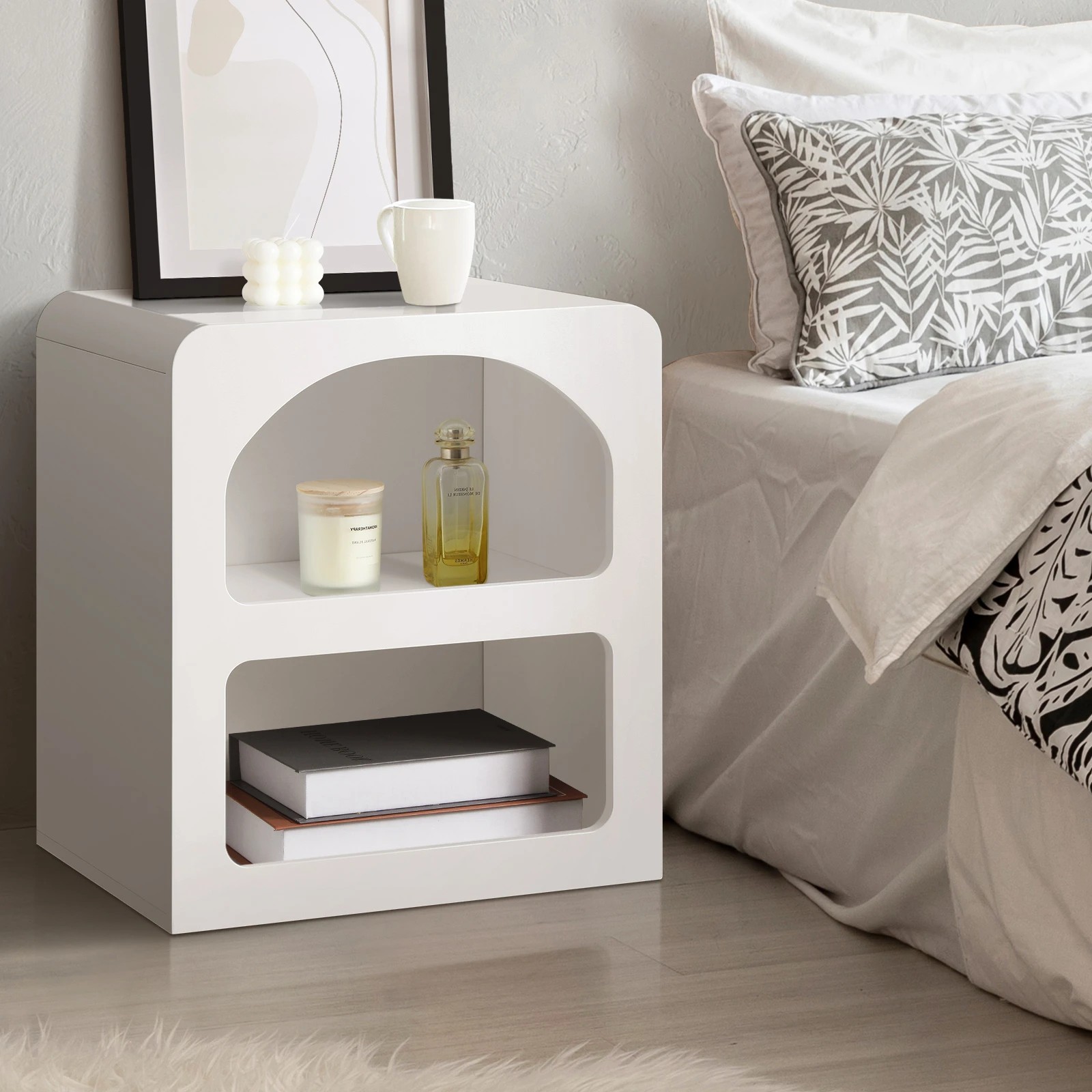 2 Oikiture Bedside Table Display Shelf Storage Cabinet Nightstand
 - White, 2 of 10