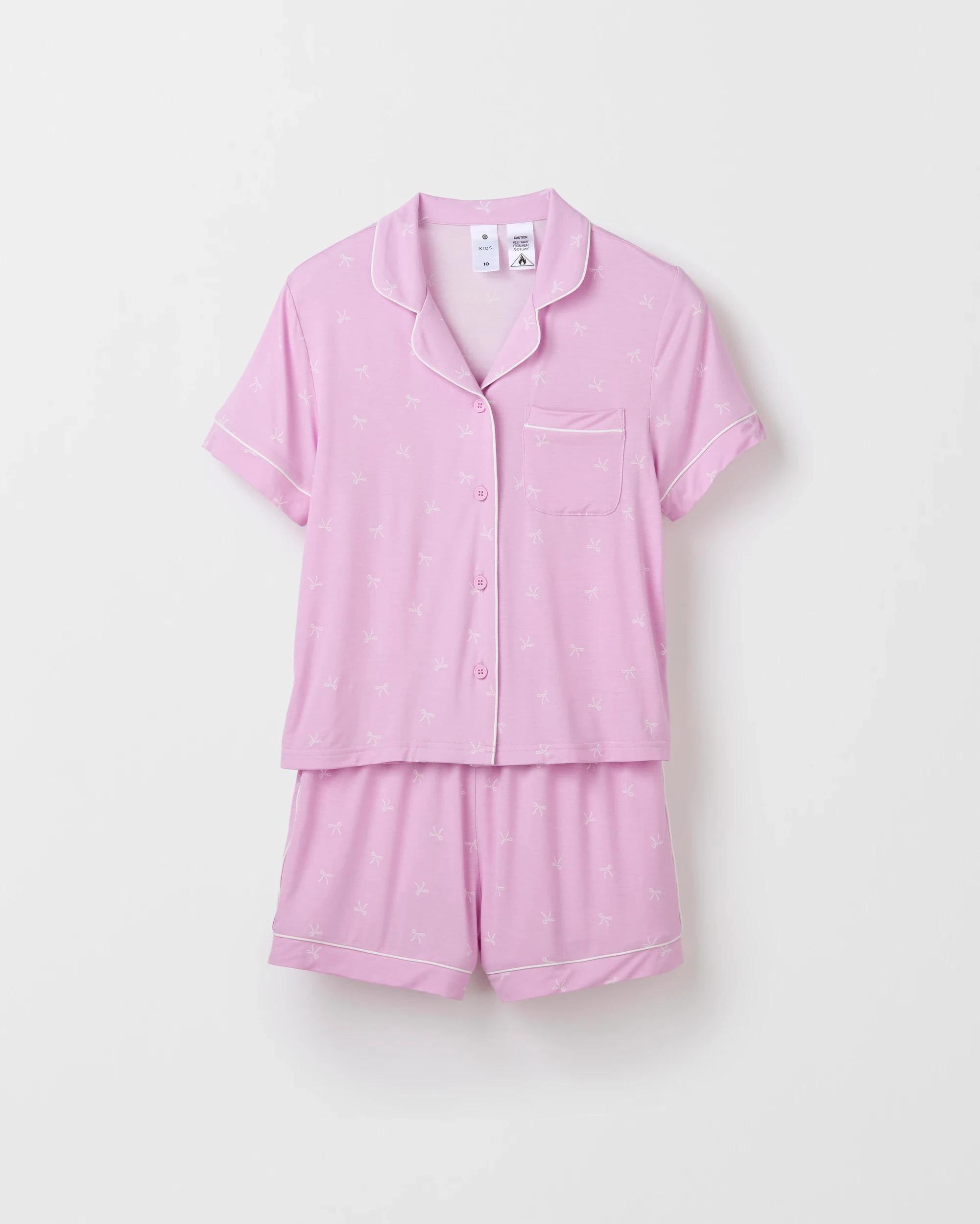 1 Target Kids Older Girls Short Sleeve Bamboo Button Through Pyjama Set PURPLE, 1 of 4