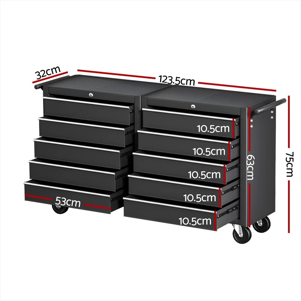 2 Giantz Tool Chest Trolley 10 Drawers Toolbox Storage - Black, 2 of 7