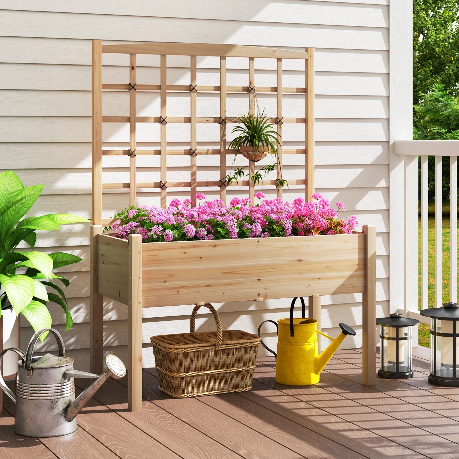 3 Costway 119x60x160cm Raised Garden Bed w/Trellis Outdoor Solid Wood Planter Box Stand, 3 of 4