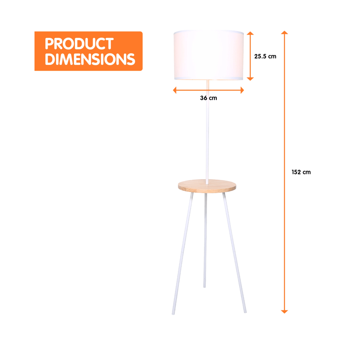 2 Sarantino Metal Tripod Floor Lamp Shade With Wooden Table Shelf, 2 of 6