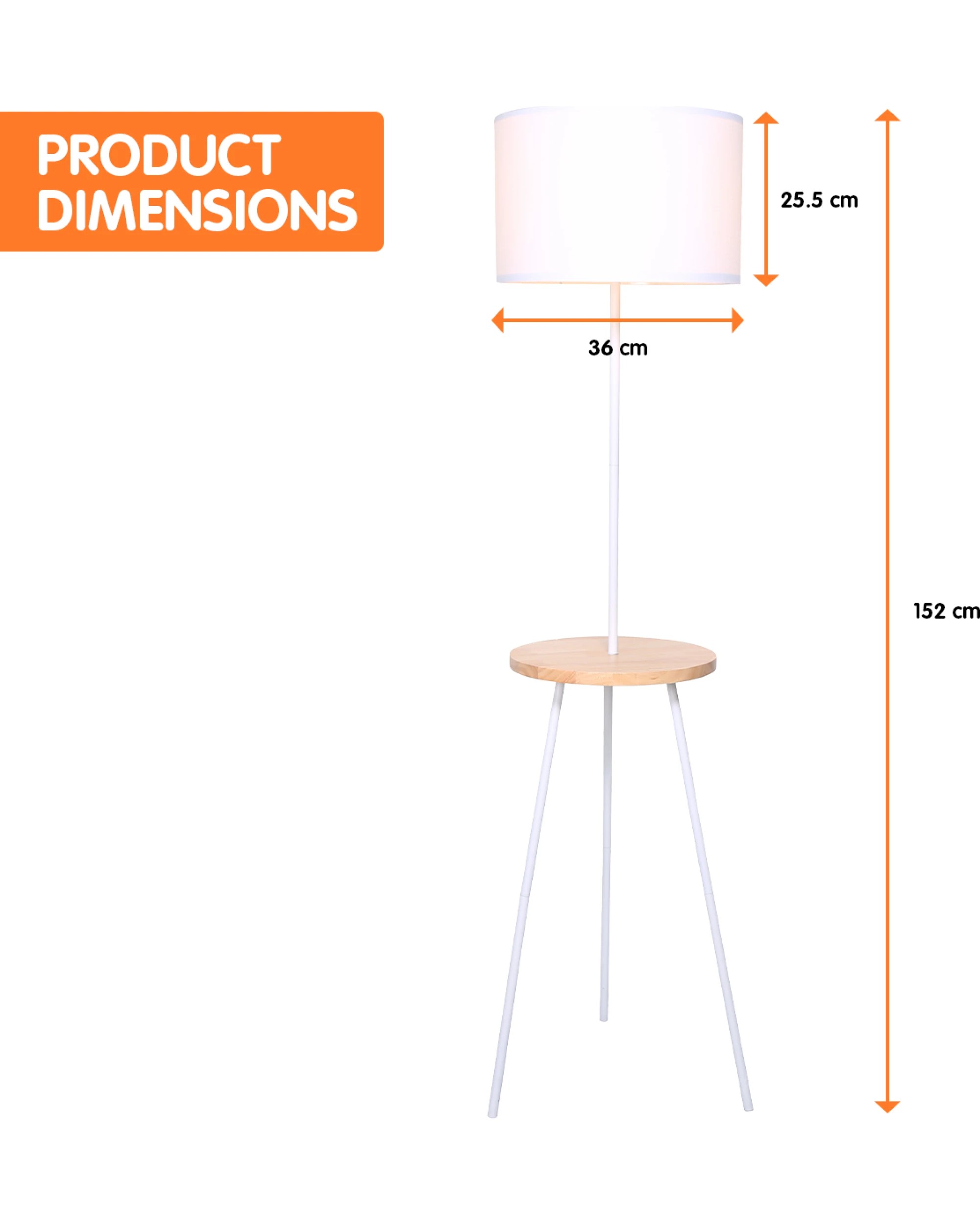 2 Sarantino Metal Tripod Floor Lamp Shade With Wooden Table Shelf, 2 of 6