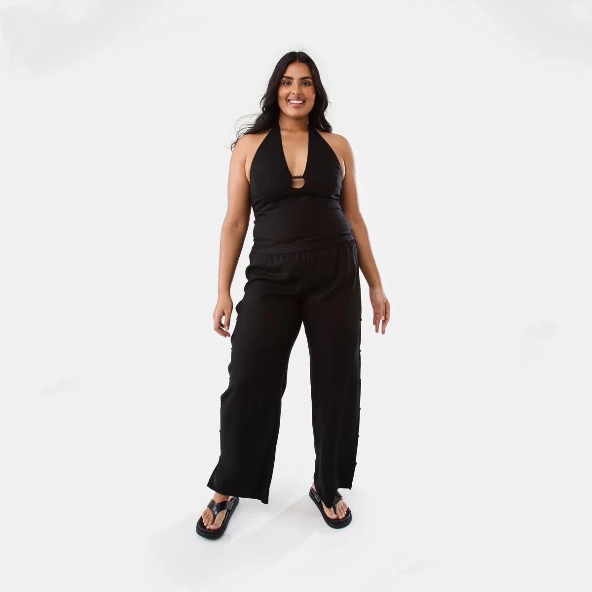 4 Linen Blend Beaded Top BLACK, 4 of 10