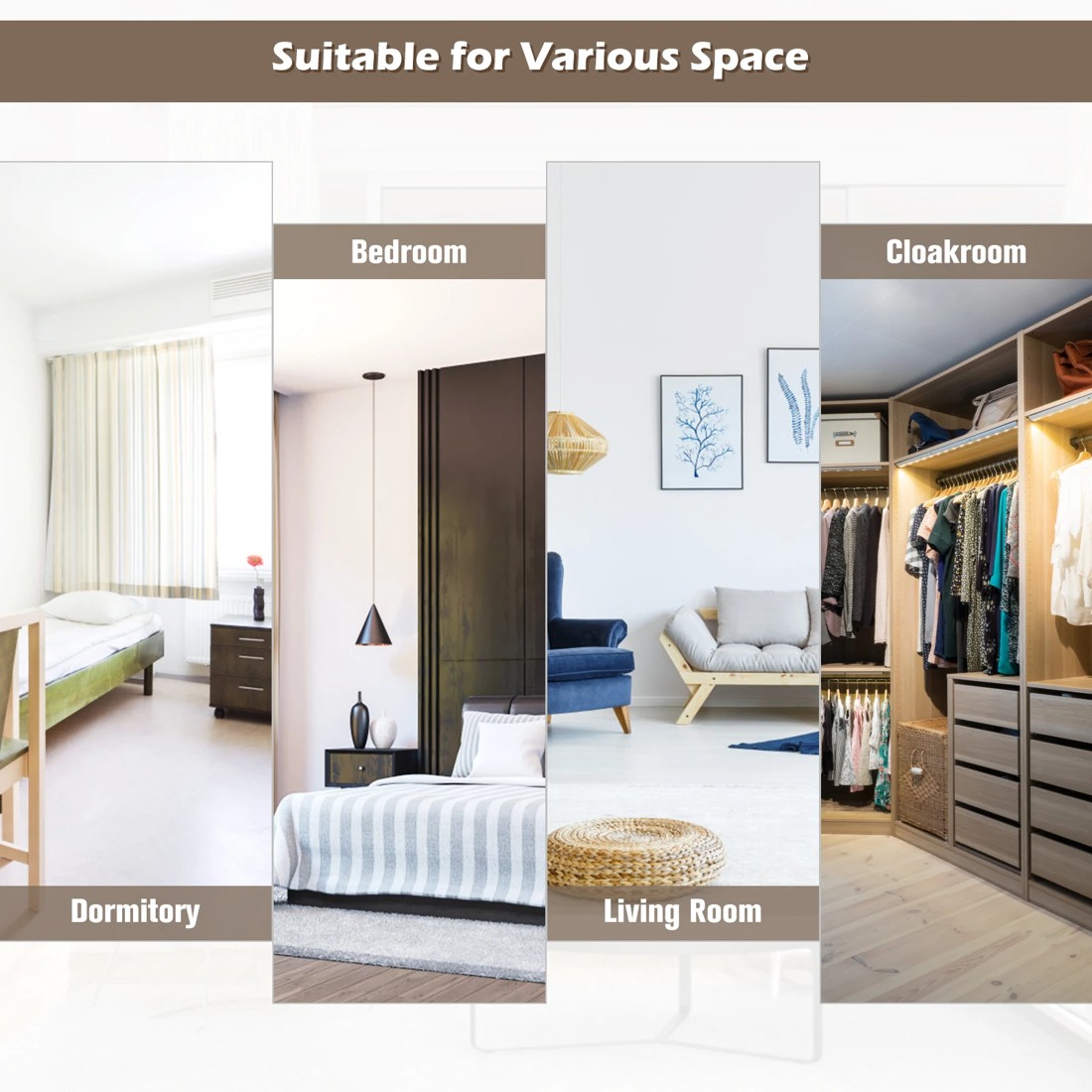 8 Costway 108x36cm Wall Door Mounted Mirror Full Length Mirror - Brown, 8 of 10