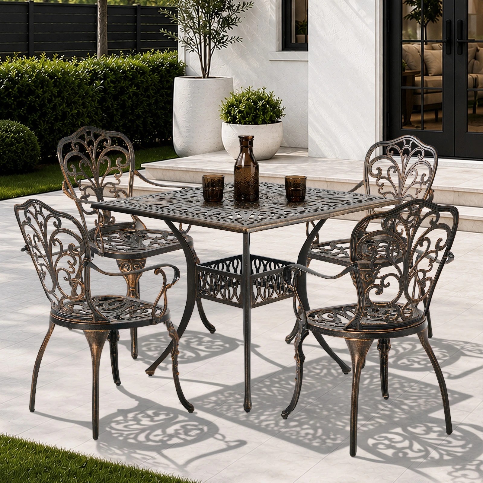 3 Livsip 3 Piece Outdoor Patio Set Bistro Patio Setting Cast Aluminium Butterfly - Bronze, 3 of 7