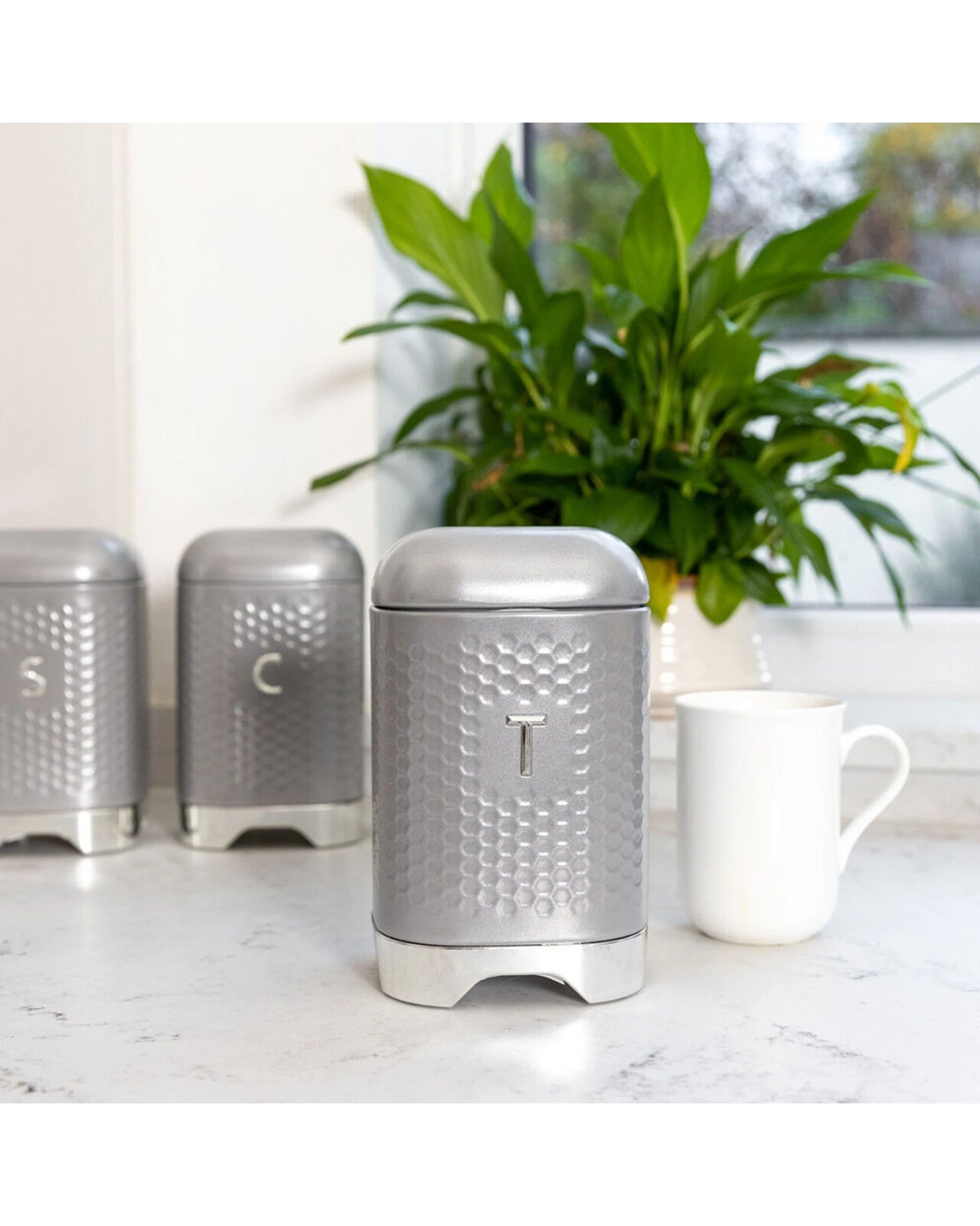6 Kitchen Craft Lovello Geometric Textured Retro Tea Canister 19cm Shadow - Grey, 6 of 7