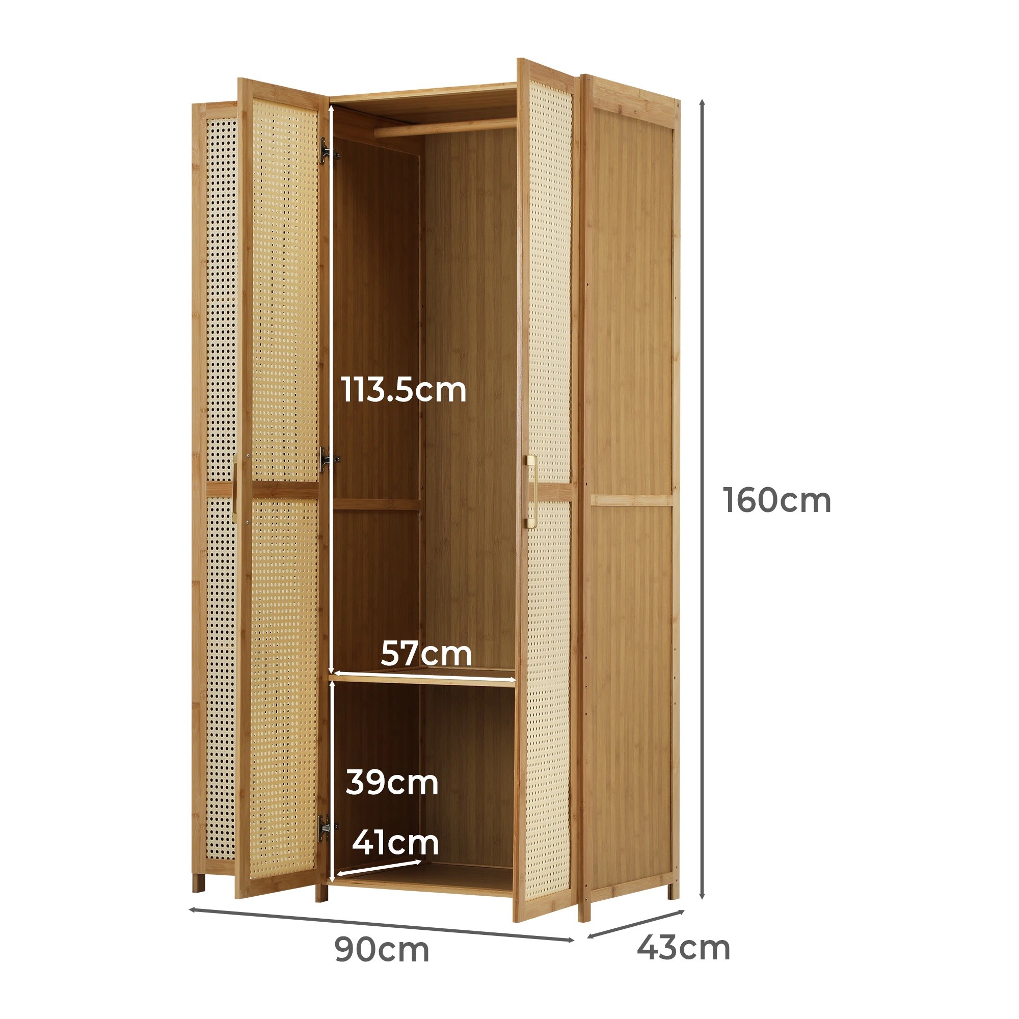 3 Oikiture Wardrobe Clothes Storage Cabinet Large Cupboard 3 Doors 6 Shelves - Natural, 3 of 6