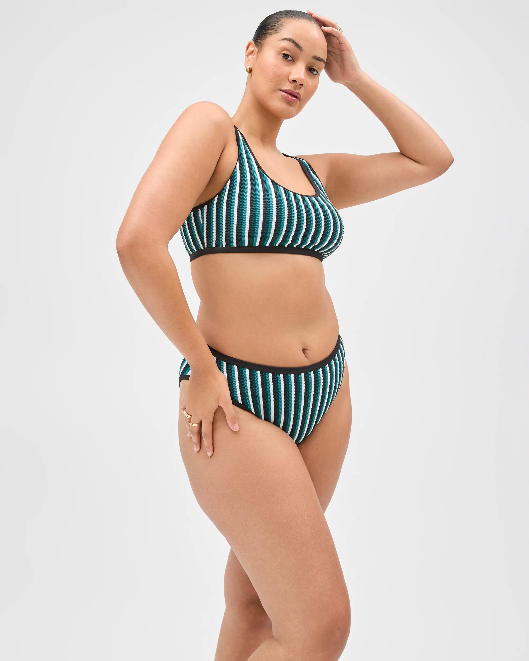 9 Target Woman Scoop Neck Crinkle Bikini Top COCOA/DEEP SEA STRIPE, 9 of 9