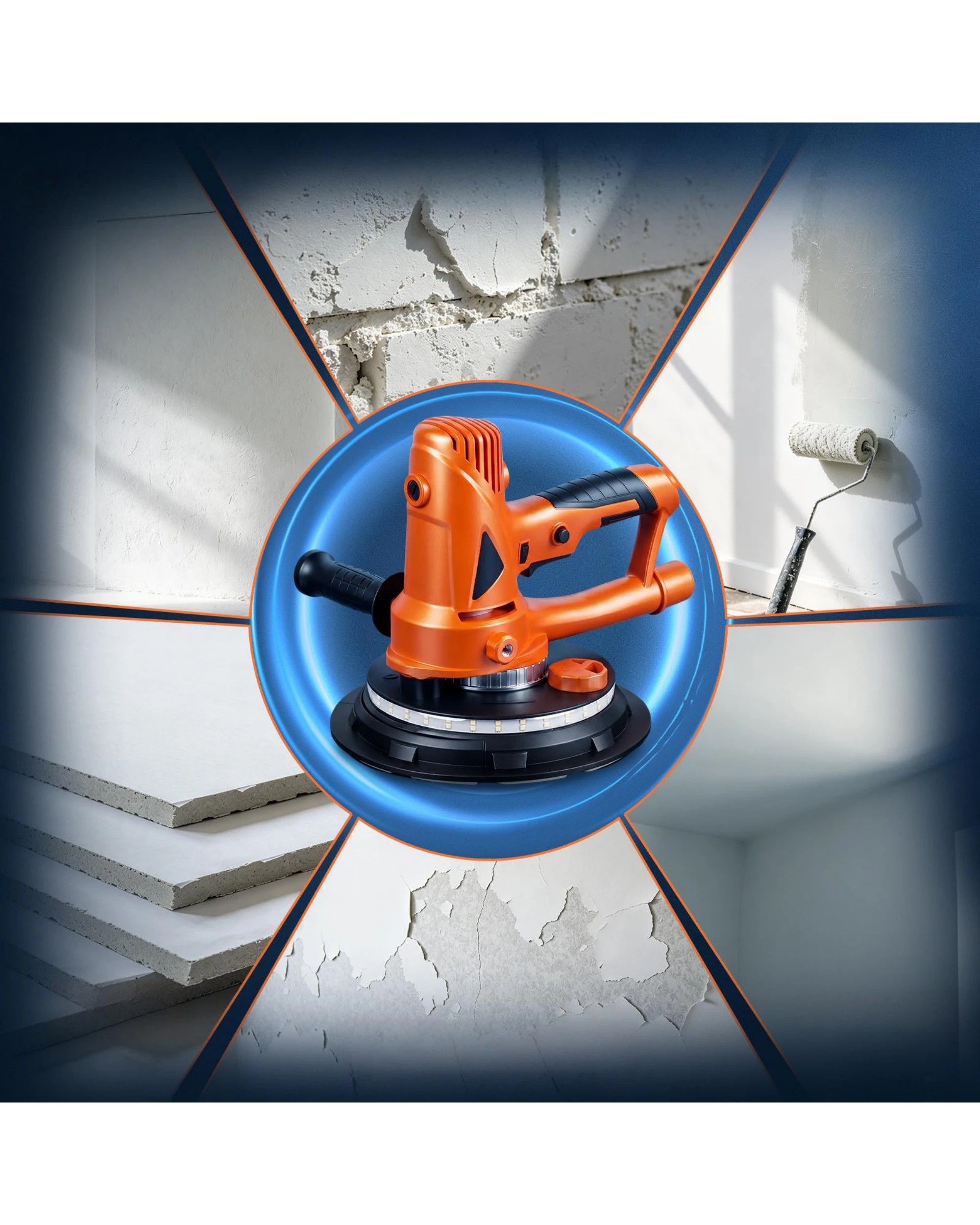8 Advwin Handheld Drywall Sander 950W 1200-2500RPM
 12 Sanding Discs 5 Level Speed - Orange, 8 of 9