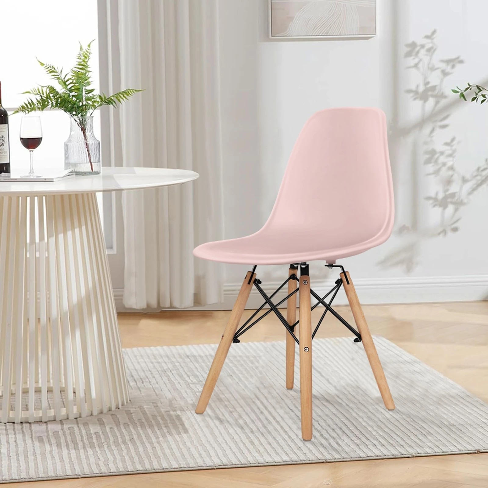 3 Alfordson 4x Dining Chairs Retro Steel Kitchen Lounge Cafe Solid Wood - Pink, 3 of 10