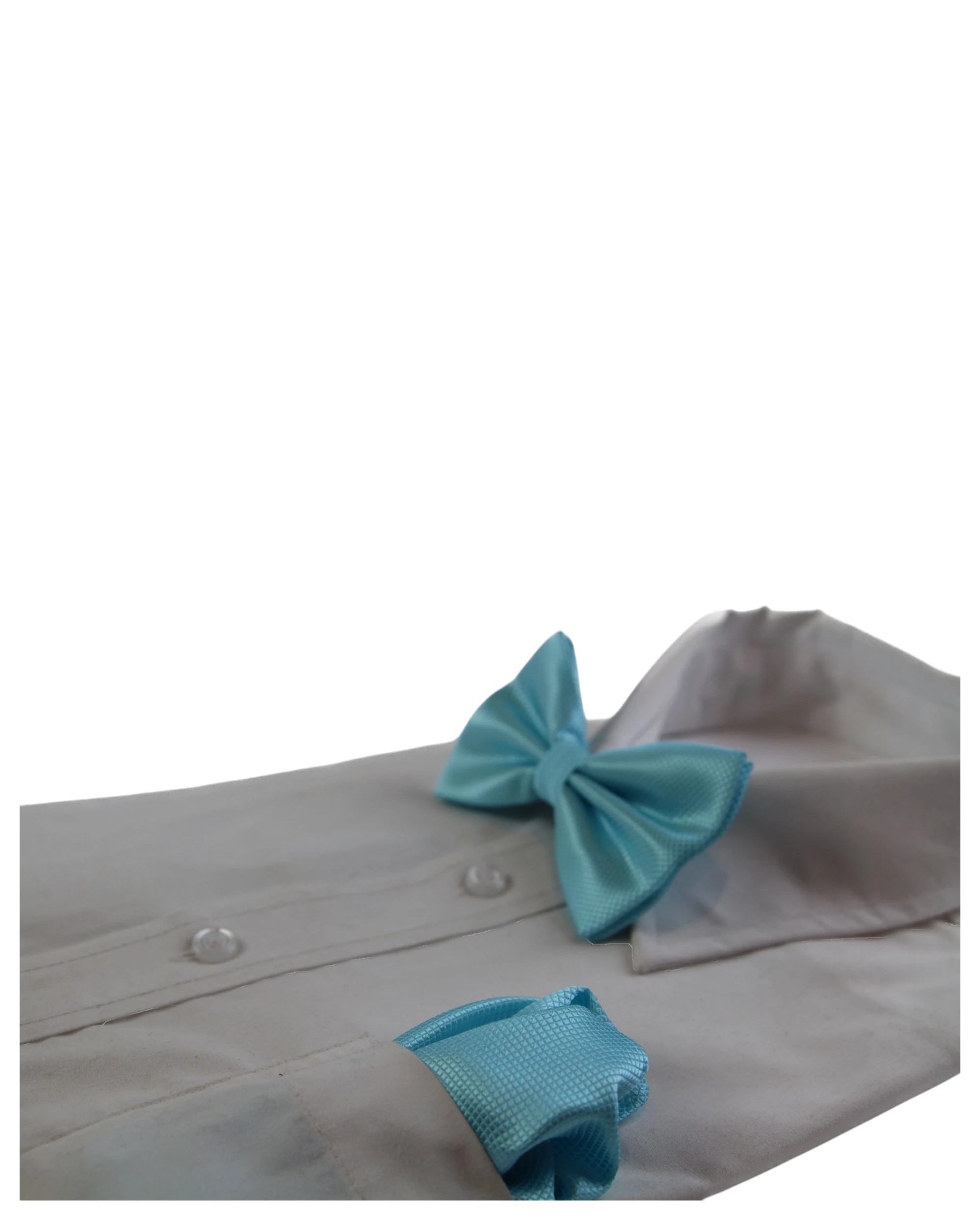 3 Zasel Mens Sky Blue Plain Coloured Checkered Bow Tie & Matching Pocket Square Set - Blue - Blue, 3 of 4