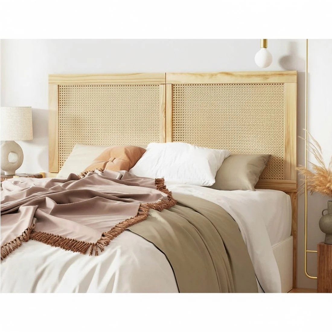 5 Artiss Bed Head Headboard Double Rattan - Brown, 5 of 6