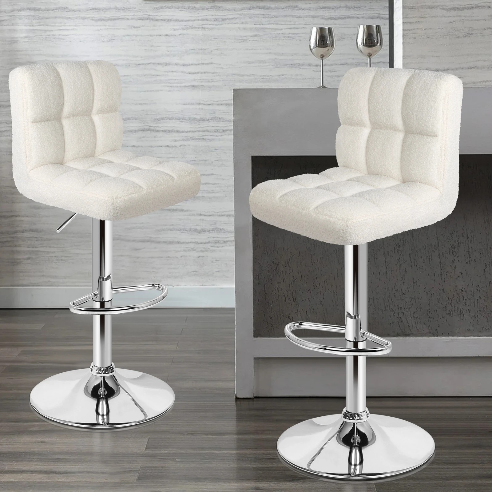 10 Alfordson 2x Bar Stools Ralph Kitchen Swivel Chair Boucle Gas Lift - White, 10 of 10