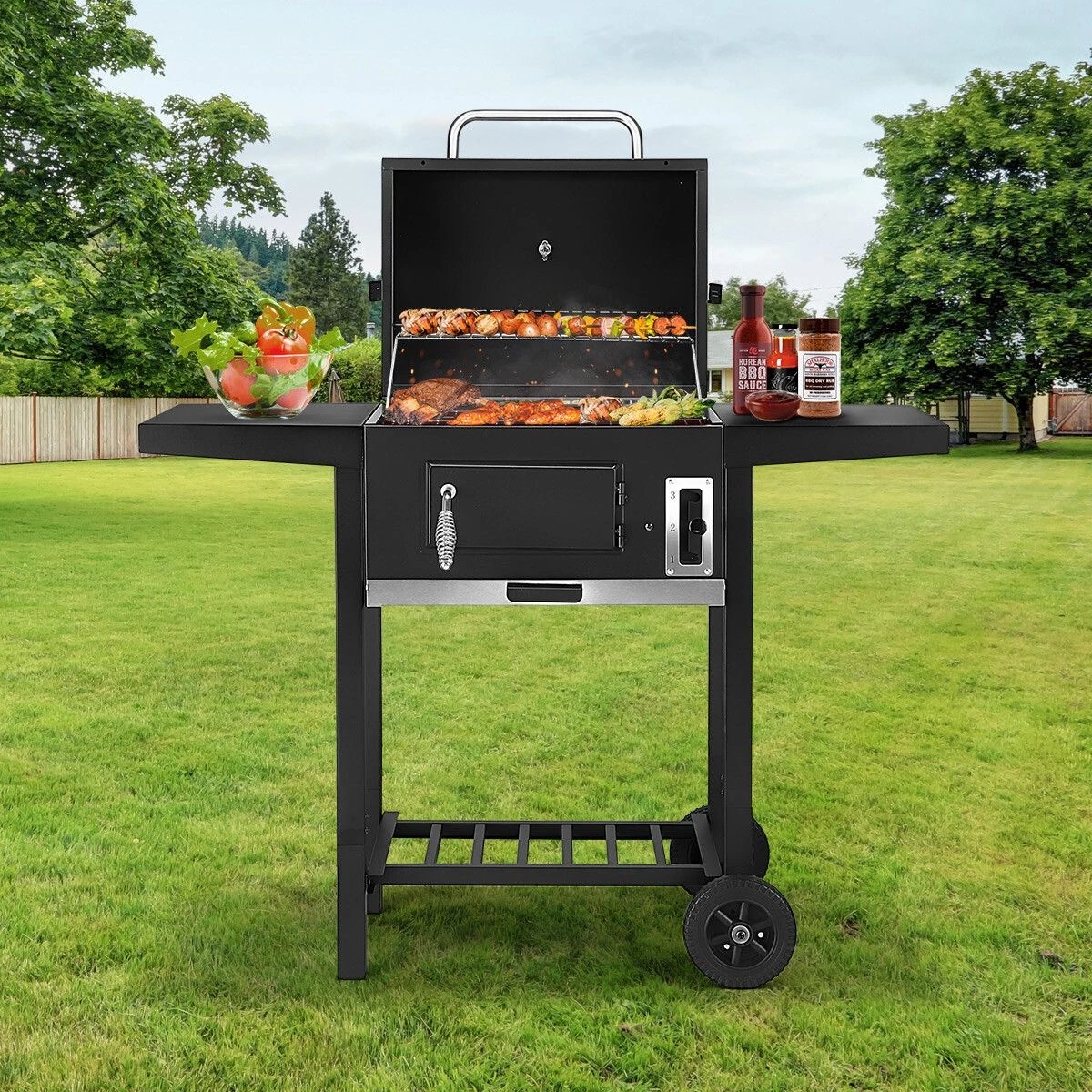 3 Ausway Steel Charcoal BBQ Barbecue Grill Trolley, 3 of 7