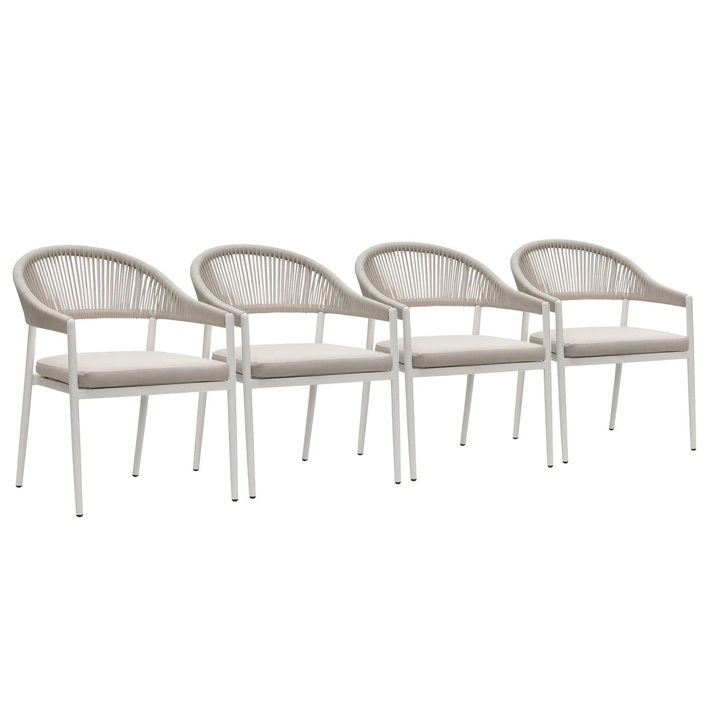 1 Moda Living Fraser White Aluminium Outdoor Dining Chairs with Arms - Beige Rope and Cushion (Set of 4) - White, 1 of 10