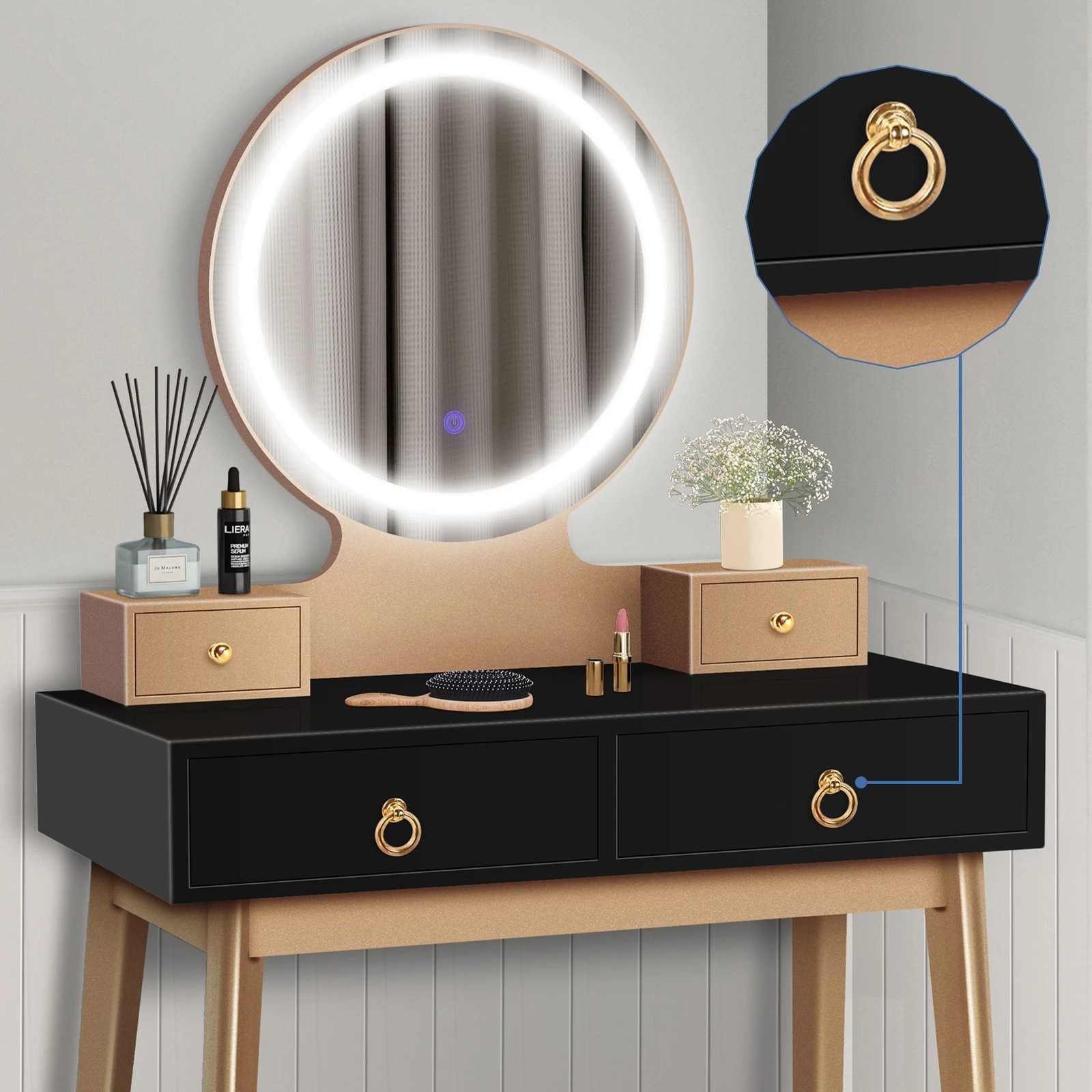 4 Alfordson Dressing Table Stool Set Makeup Mirror Vanity Desk LED Light - Black, 4 of 10