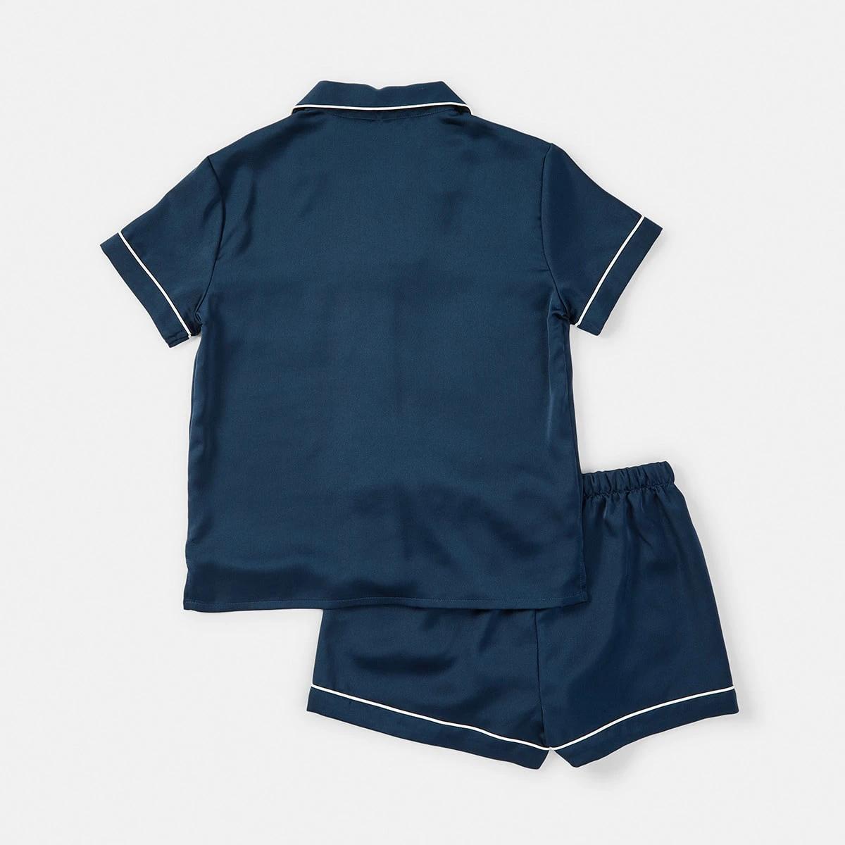 8 Short Sleeve Top and Shorts Satin Pyjama Set Dress Navy, 8 of 10