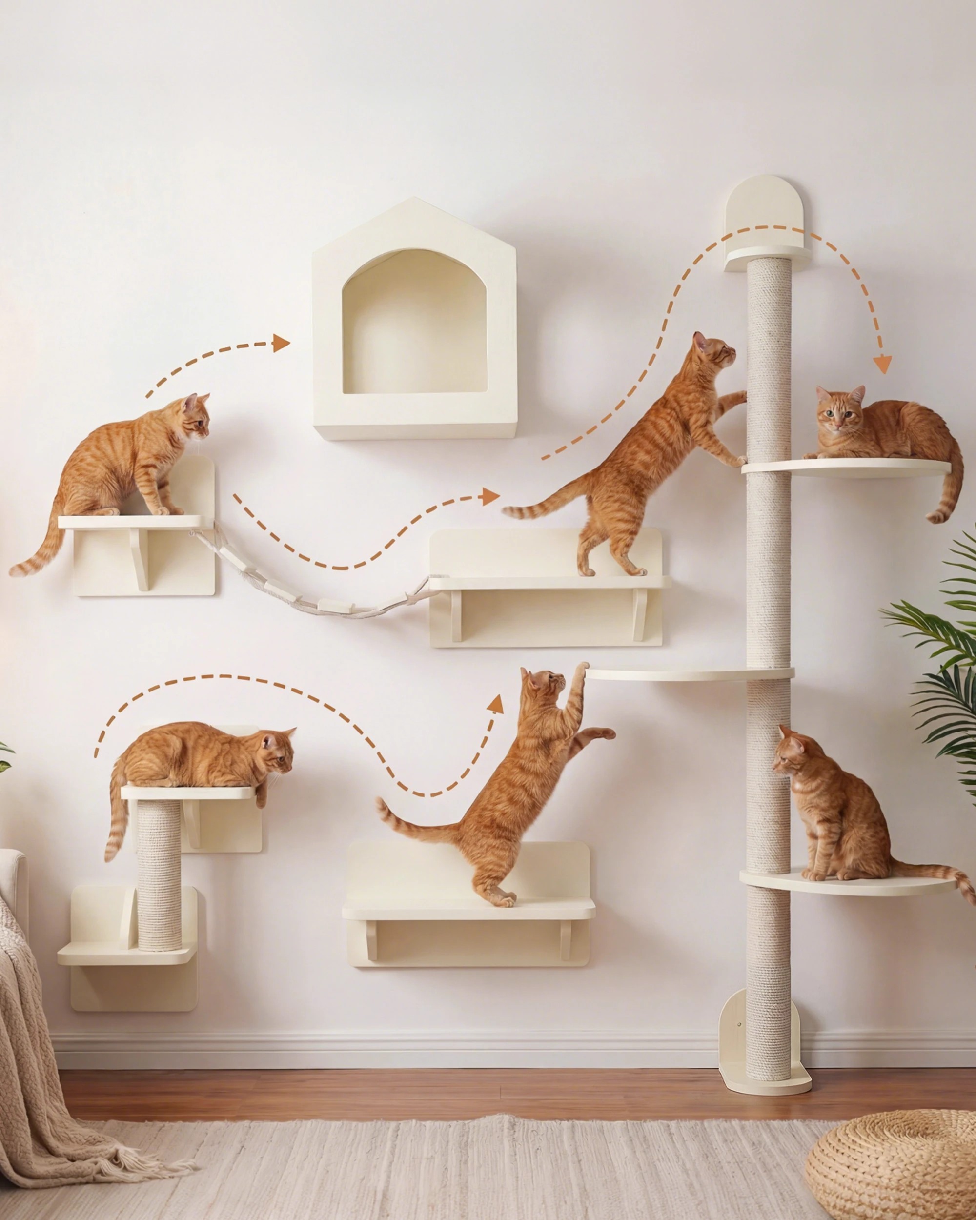 2 Advwin 5 in 1 Cat Wall Shelves Wooden Cat Tree, 2 of 8